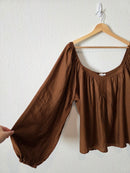 Able Brown Puff Sleeve Top (1X)