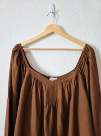 Able Brown Puff Sleeve Top (1X)