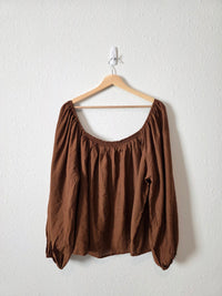 Able Brown Puff Sleeve Top (1X)