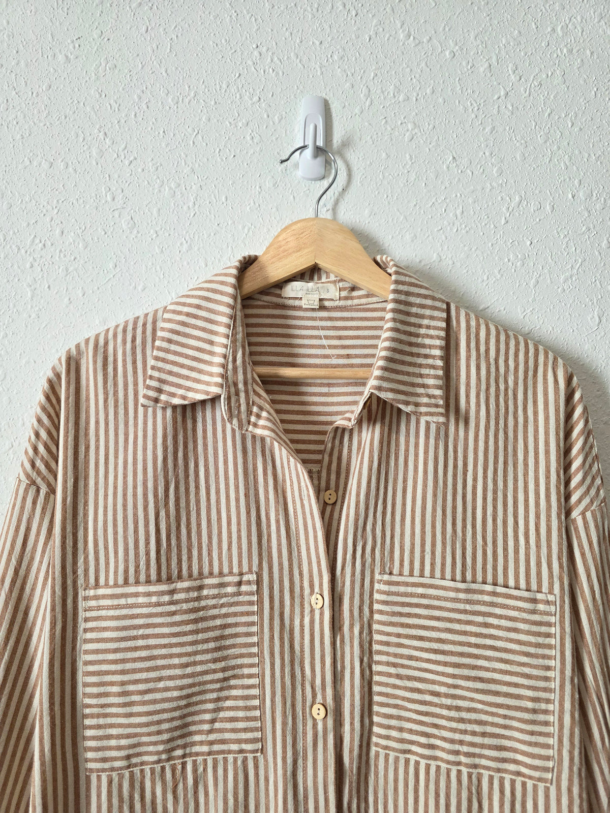 Neutral Striped Oversized Button Up (S)