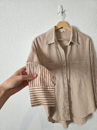 Neutral Striped Oversized Button Up (S)