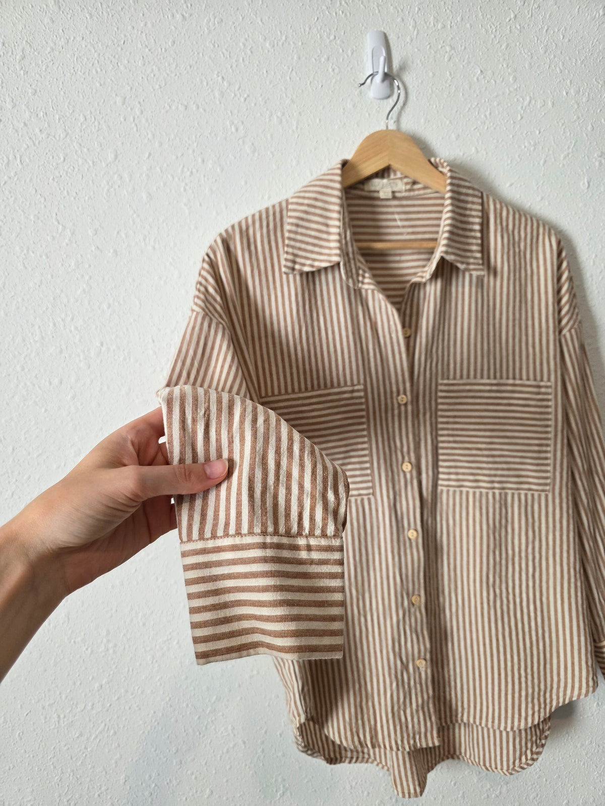 Neutral Striped Oversized Button Up (S)