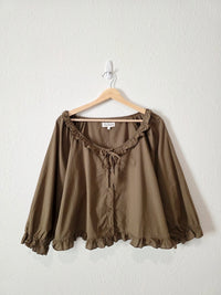 Sonderhaus Olive Puff Sleeve Top (L)