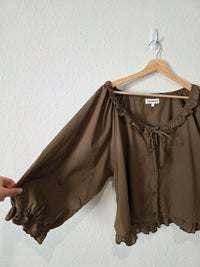 Sonderhaus Olive Puff Sleeve Top (L)