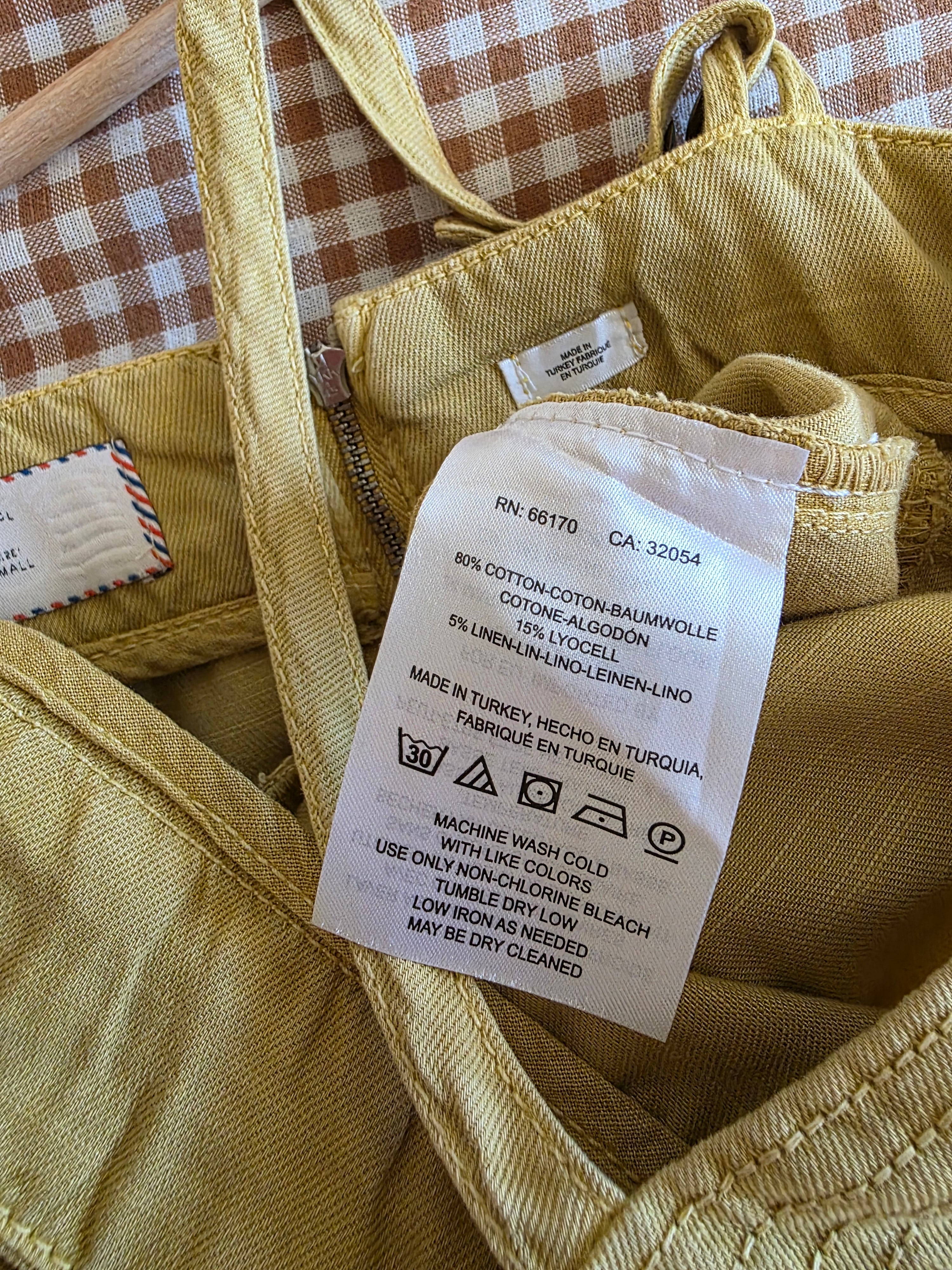 Anthropologie Mustard Cotton Linen Jumpsuit (XS)