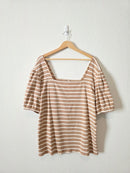 Striped Squareneck Puff Sleeve Top (4X)