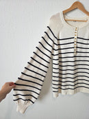 In Loom Striped Henley Sweater (L)