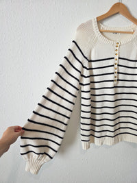In Loom Striped Henley Sweater (L)