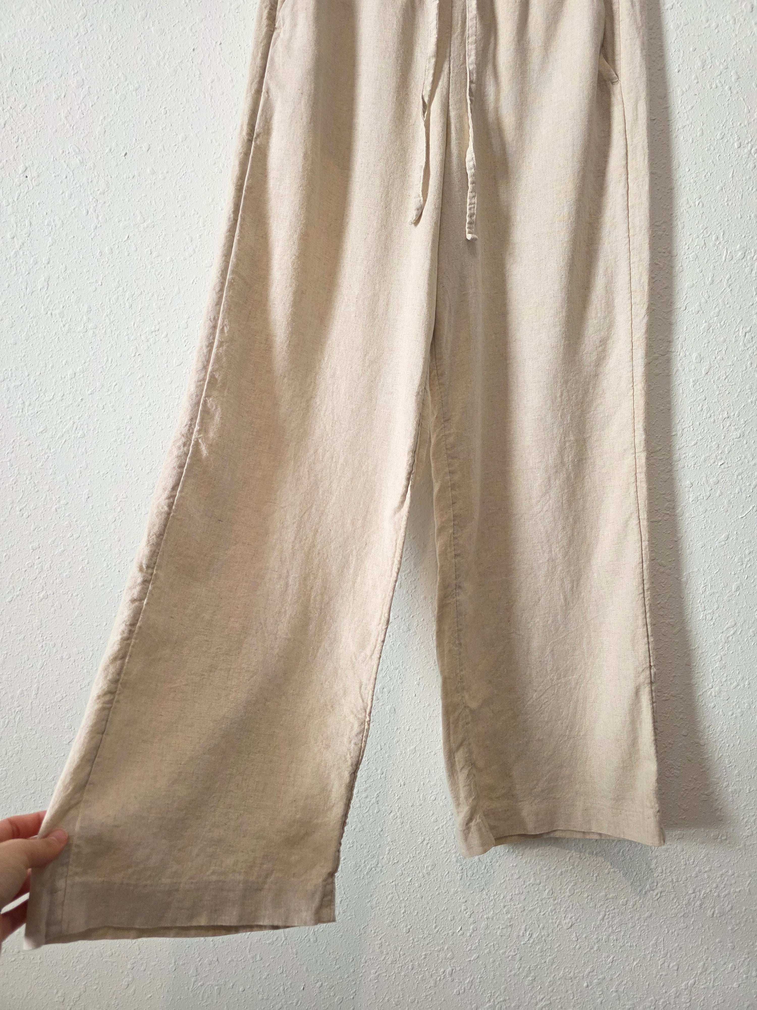 Linen Blend Wide Leg Easy Pants (XS)
