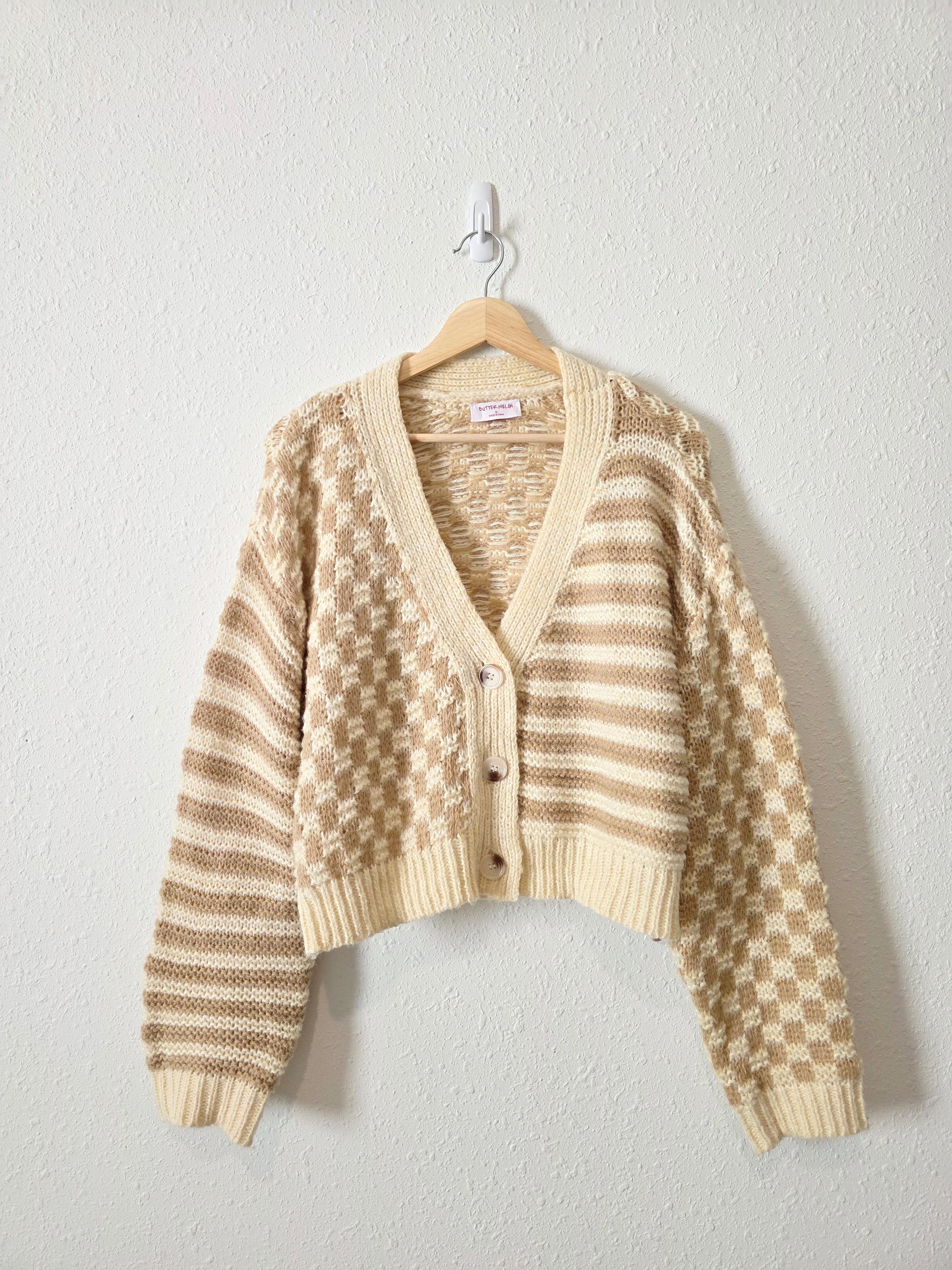 Neutral Checkered Cardigan (M)