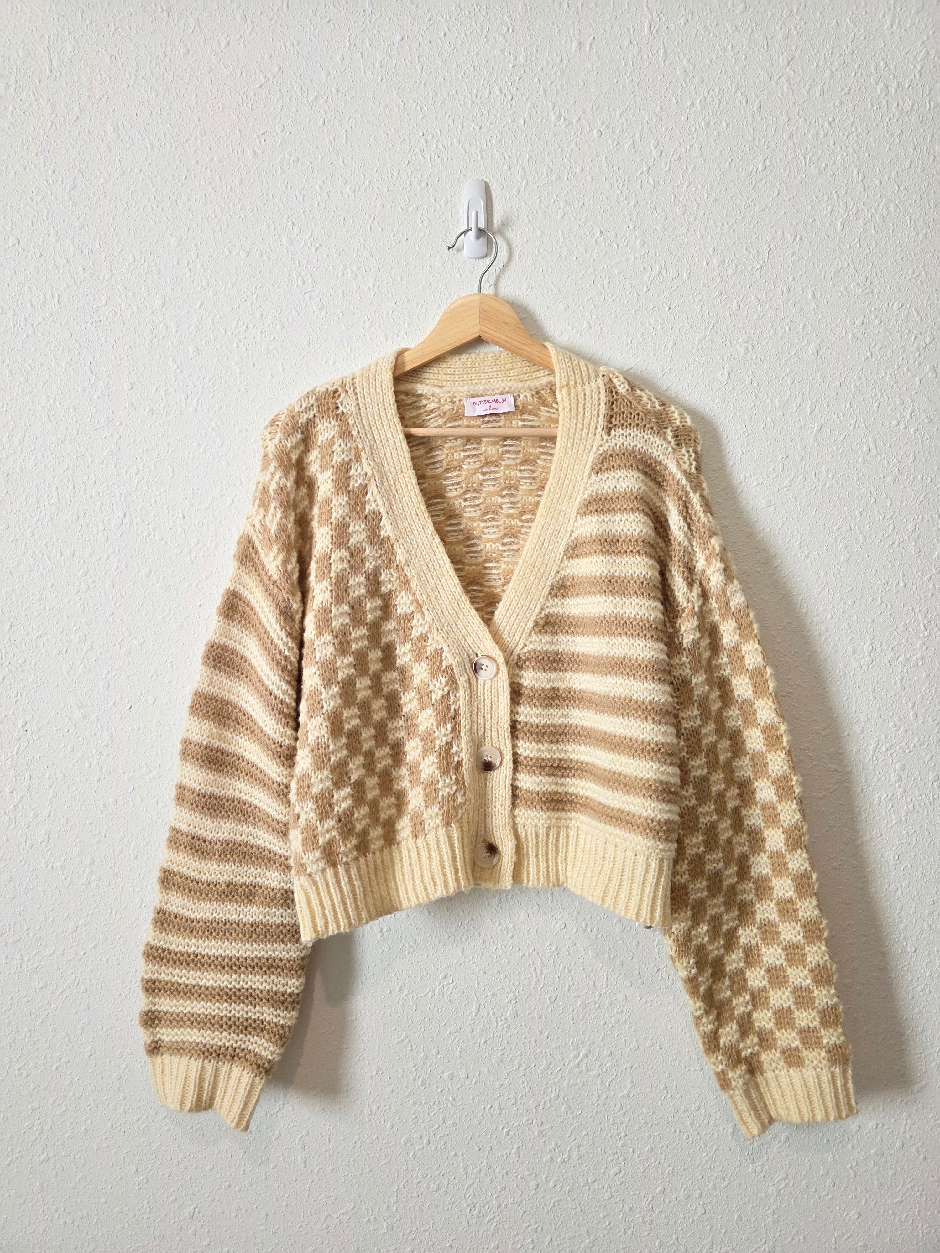 Neutral Checkered Cardigan (M)