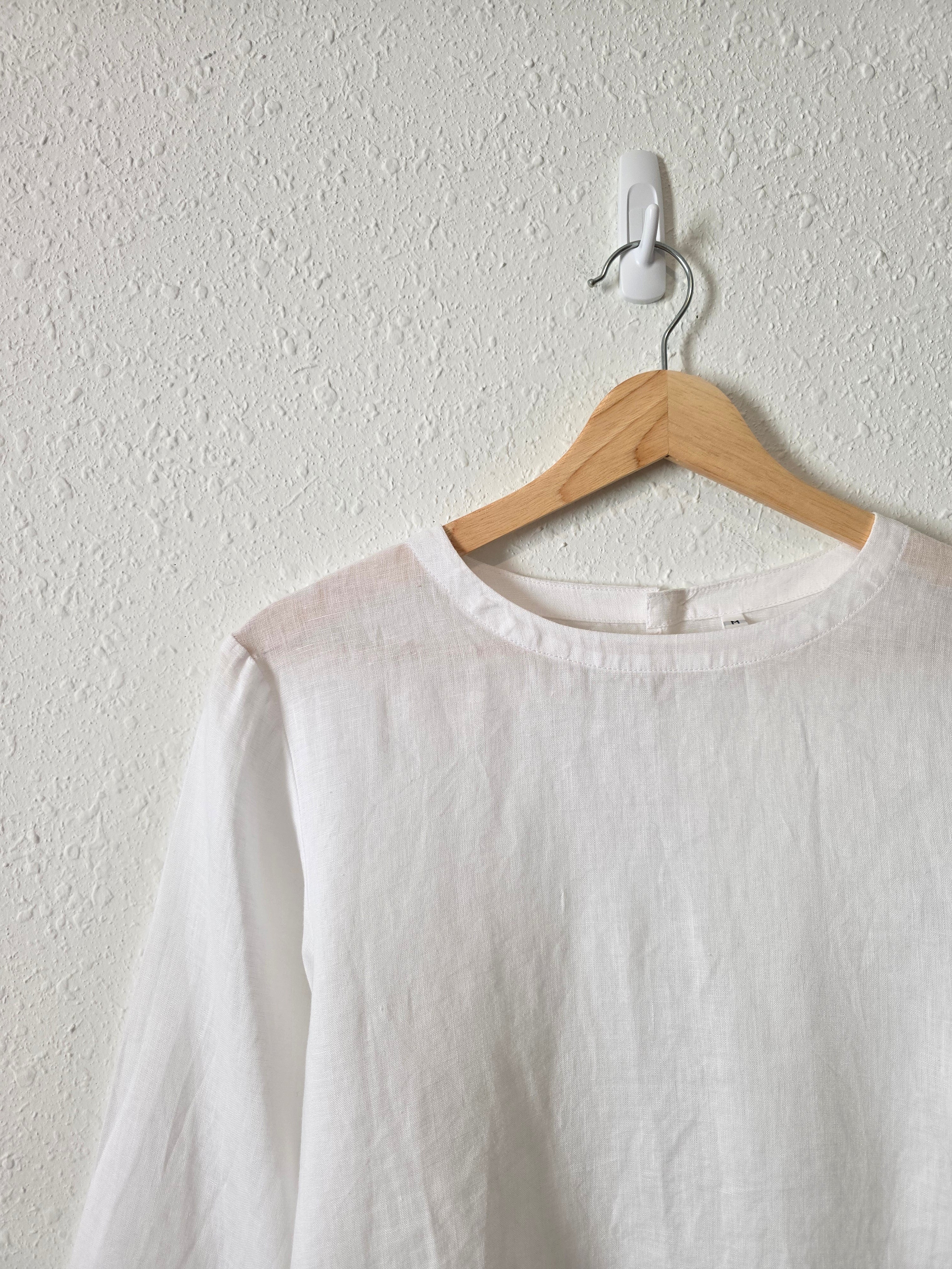 White Relaxed Linen Top (M)