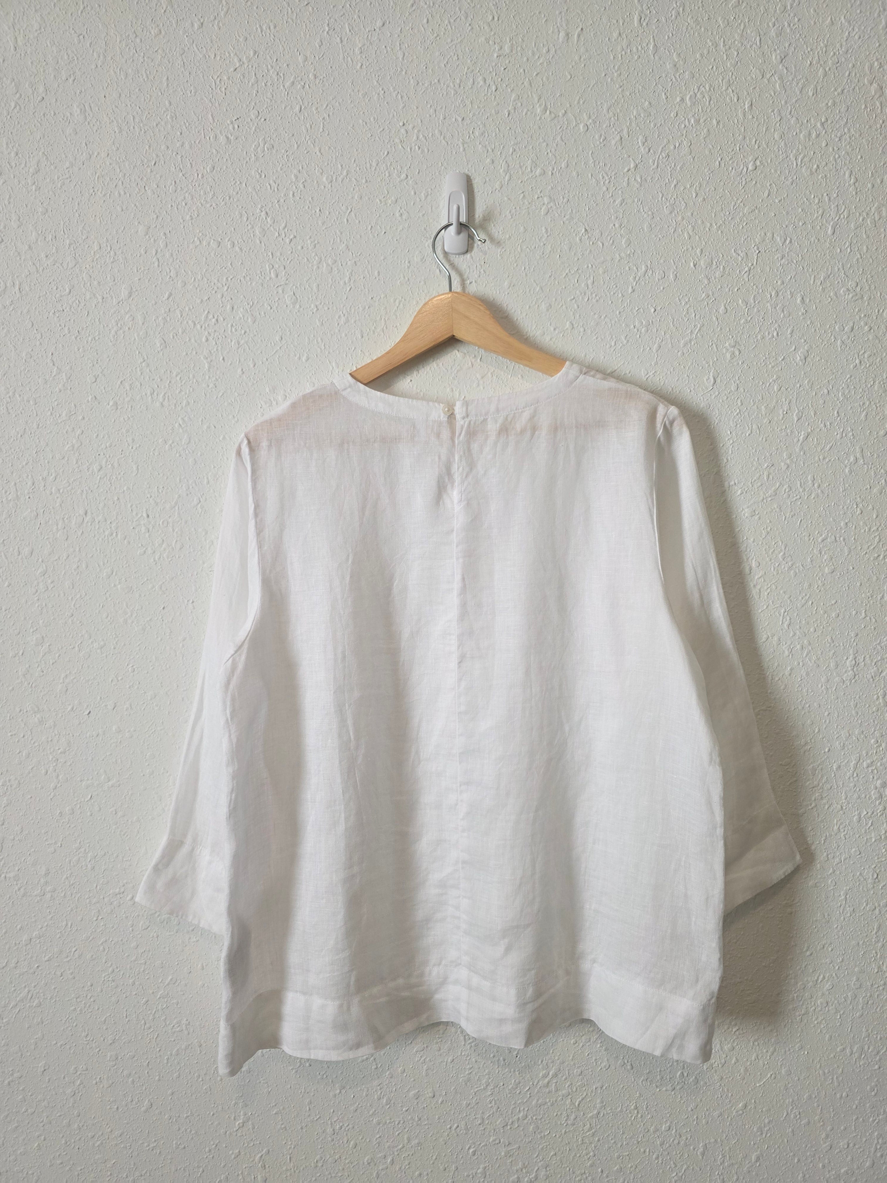 White Relaxed Linen Top (M)
