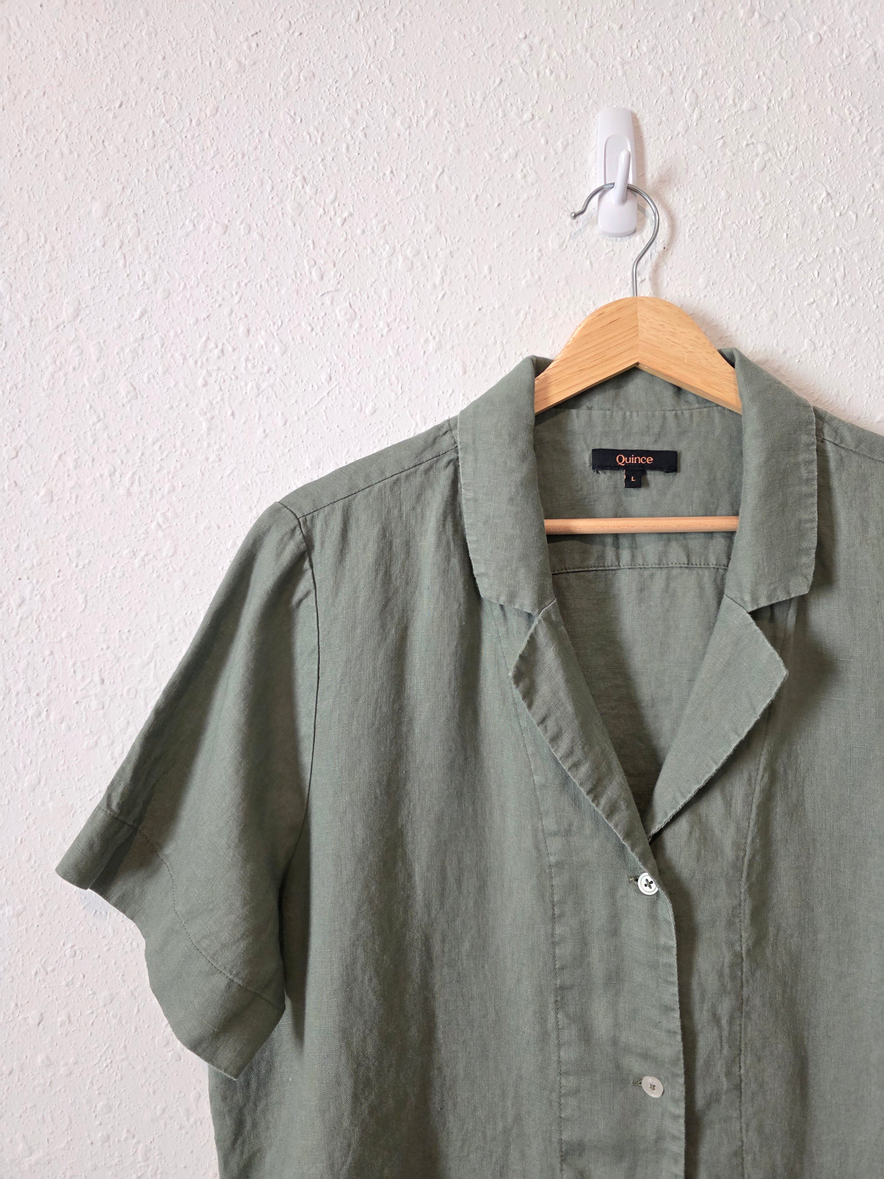 Quince Green Boxy Linen Shirt (L)