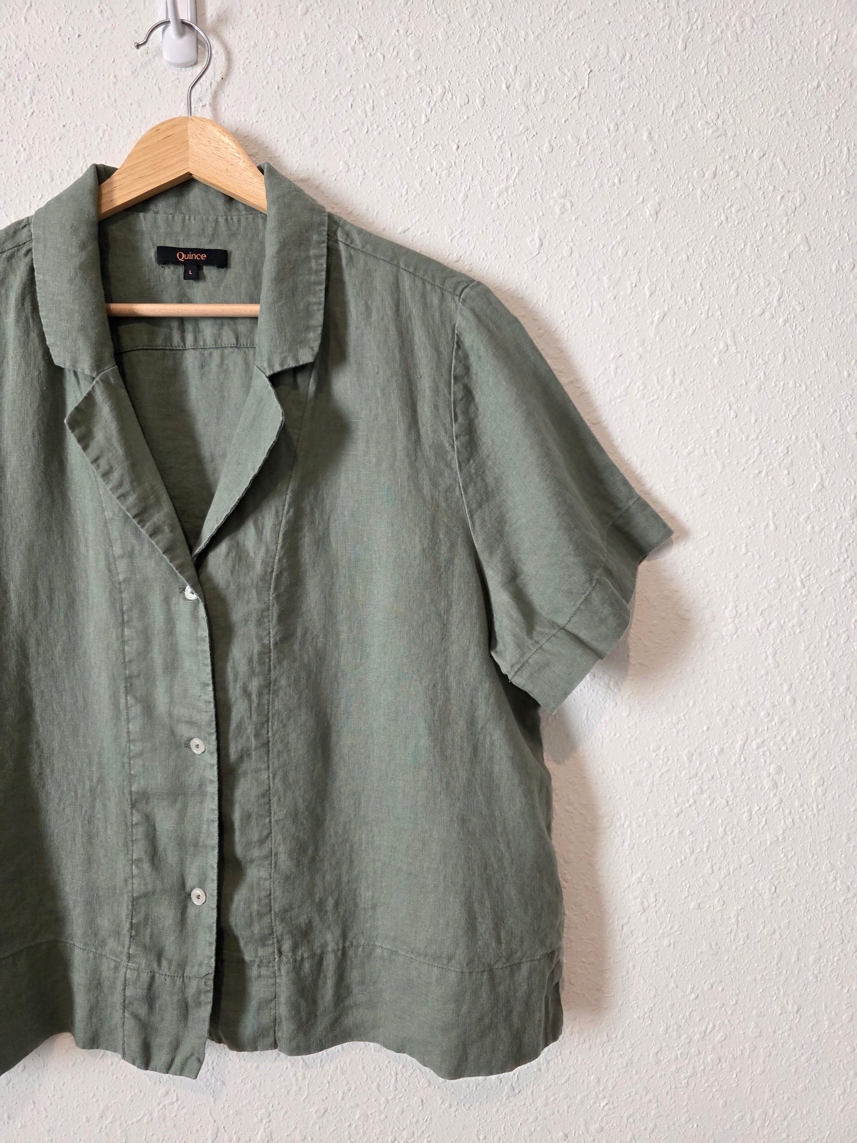 Quince Green Boxy Linen Shirt (L)