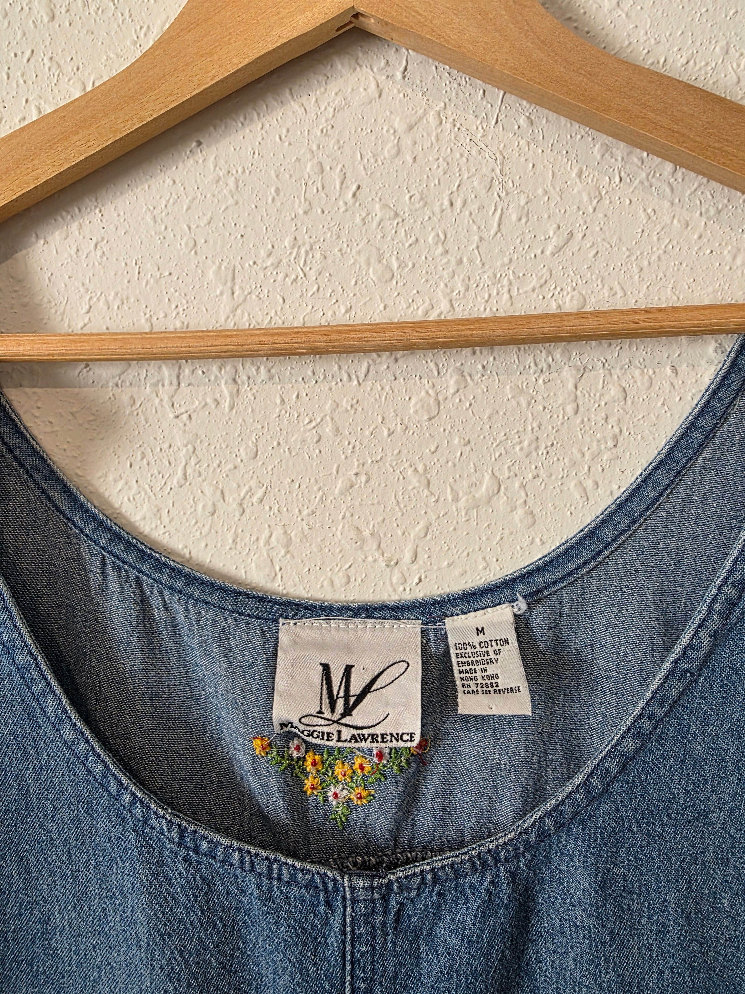 Vintage Floral Denim Mini Dress (M)