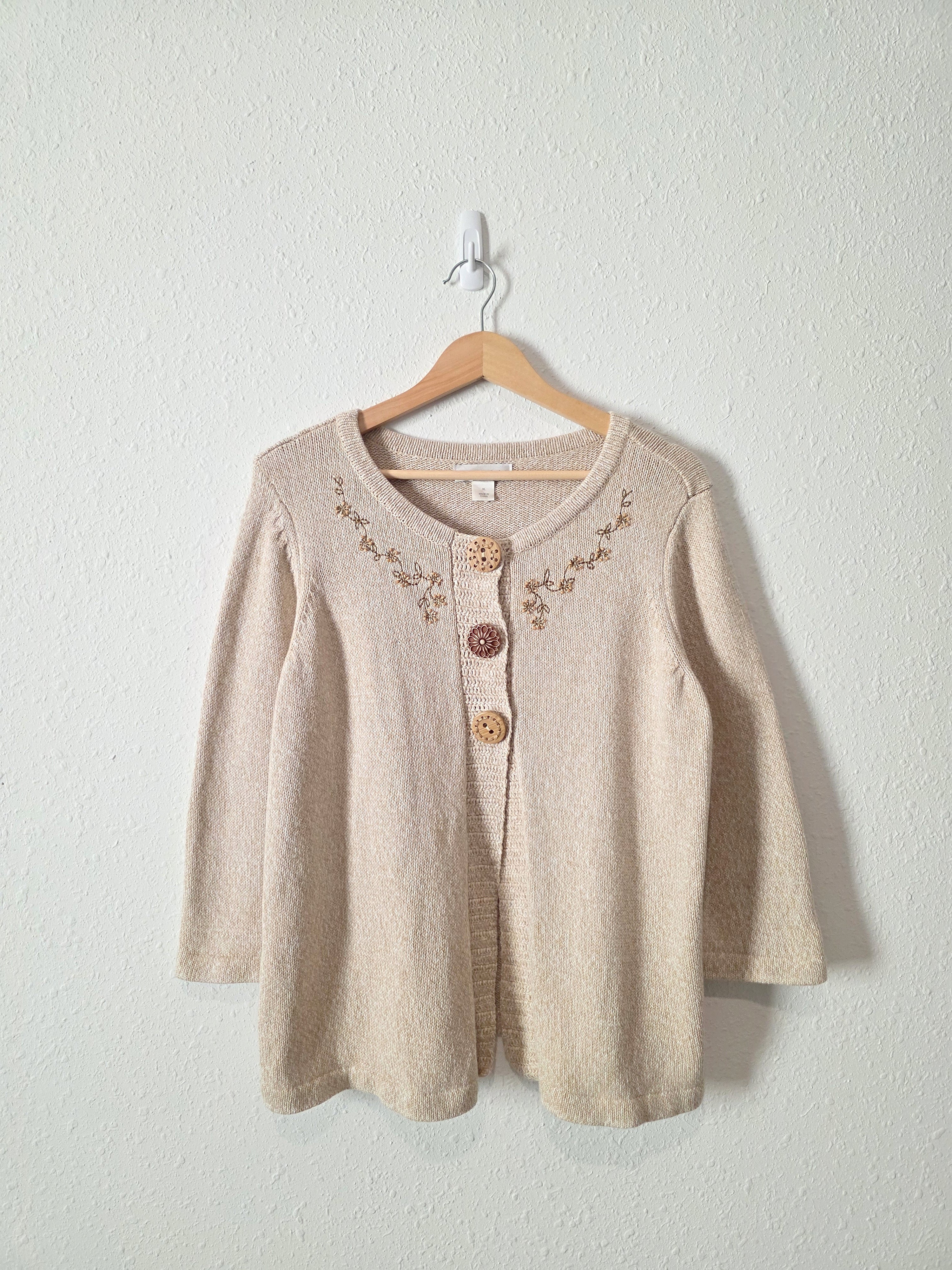 Floral Embroidered Cotton Sweater (XL)
