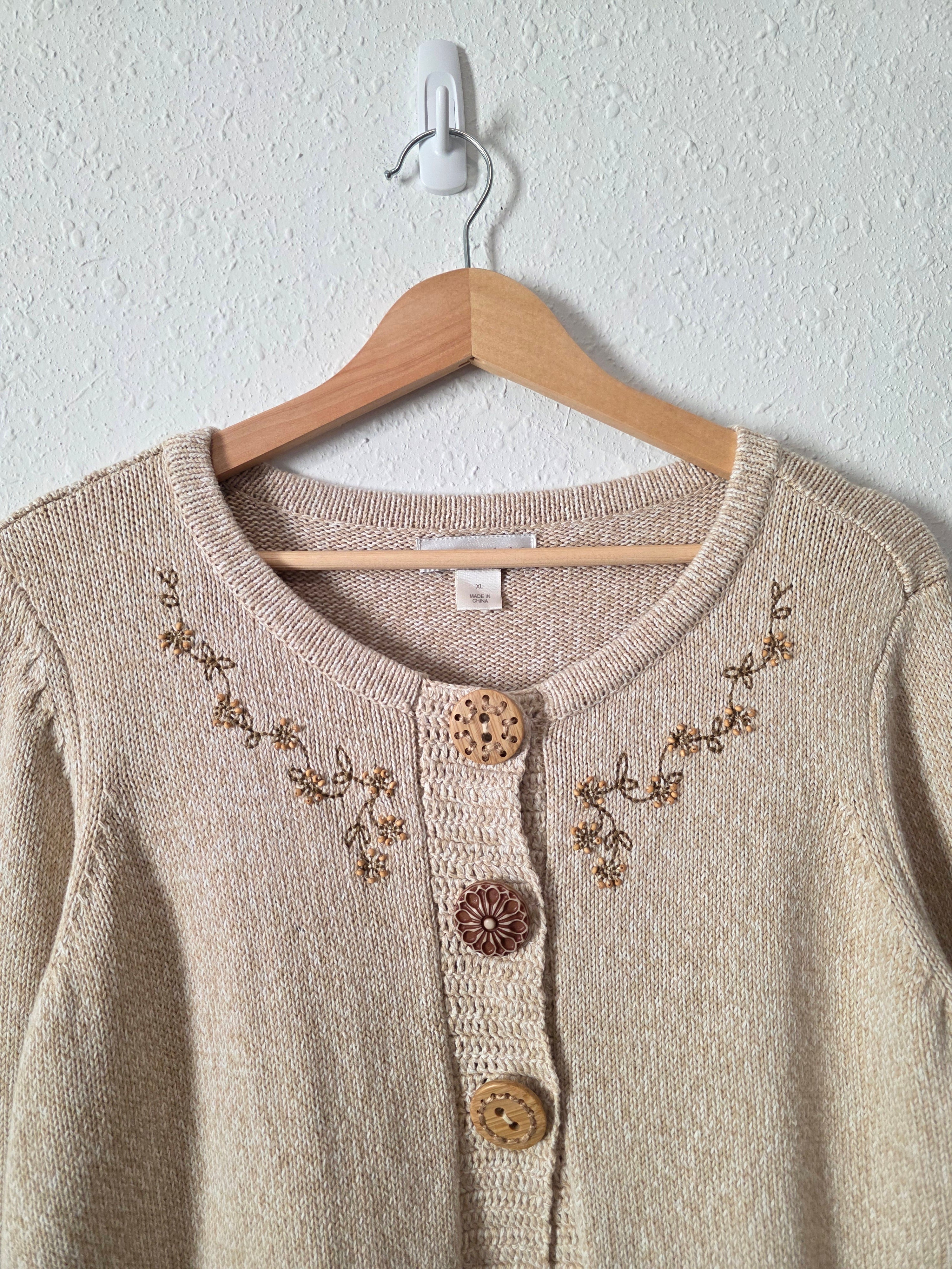 Floral Embroidered Cotton Sweater (XL)
