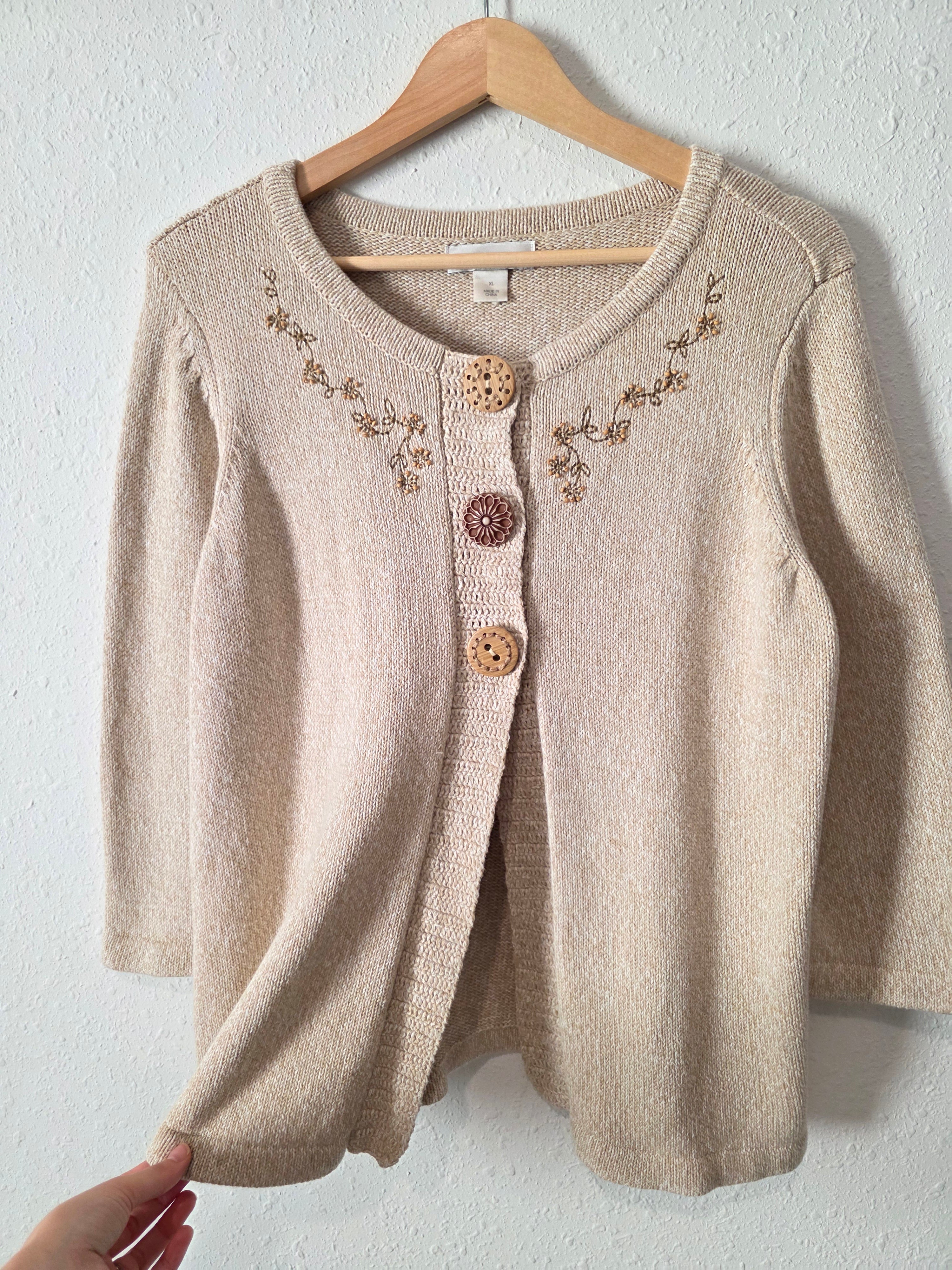 Floral Embroidered Cotton Sweater (XL)