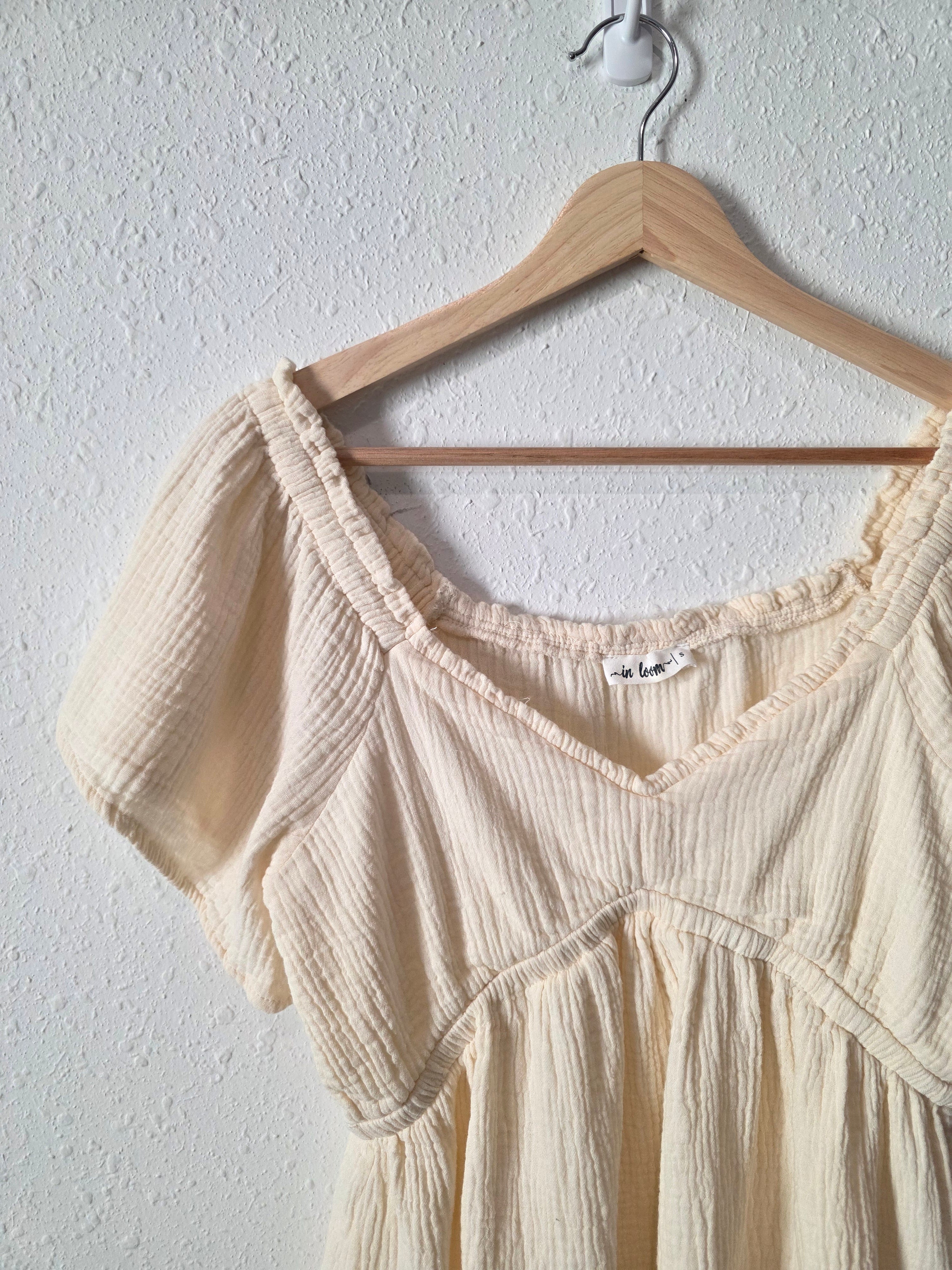 In Loom Cream Cotton Gauze Top (S)