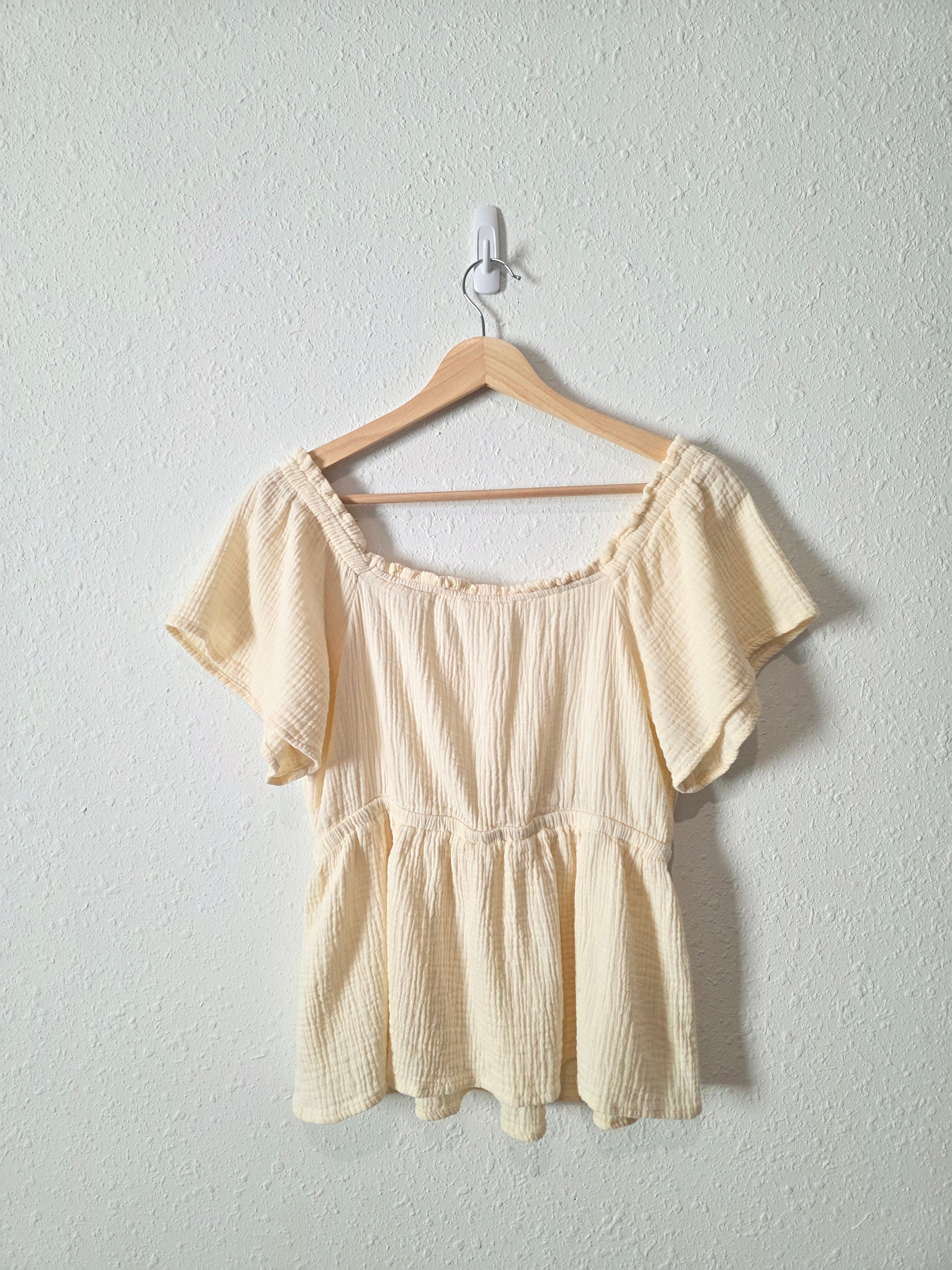 In Loom Cream Cotton Gauze Top (S)
