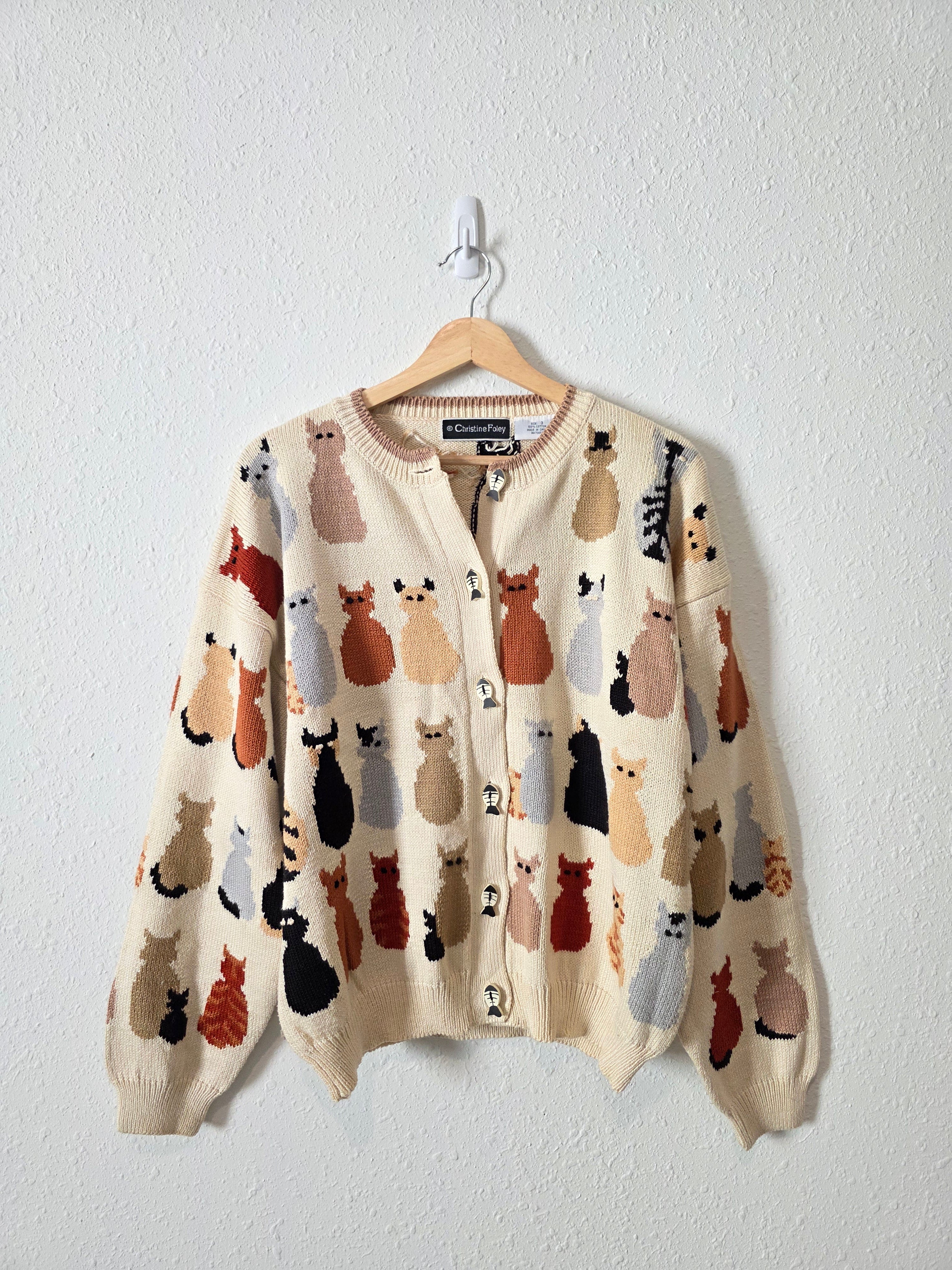 Vintage Cat Printed Cardigan (M/L)