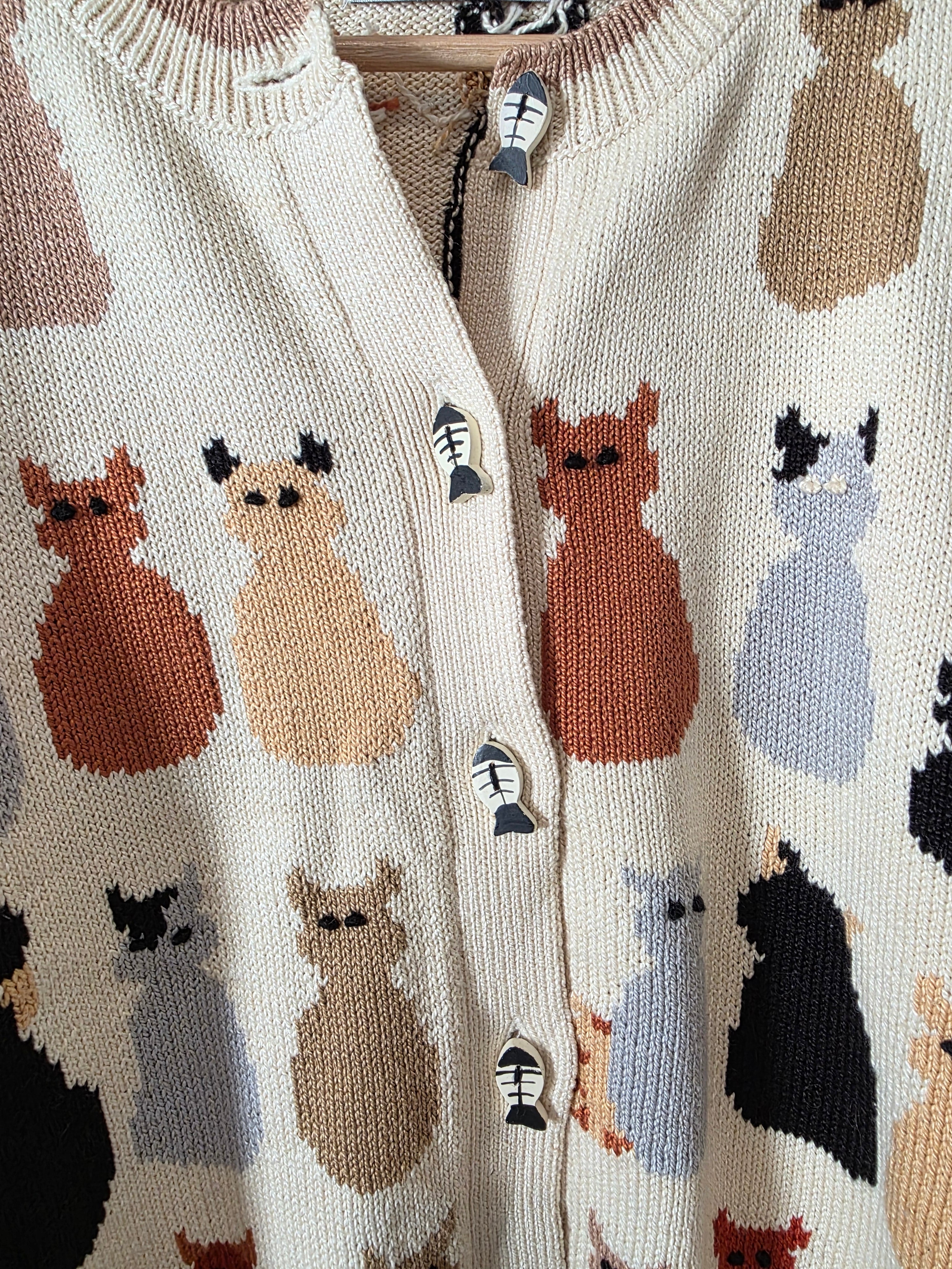 Vintage Cat Printed Cardigan (M/L)