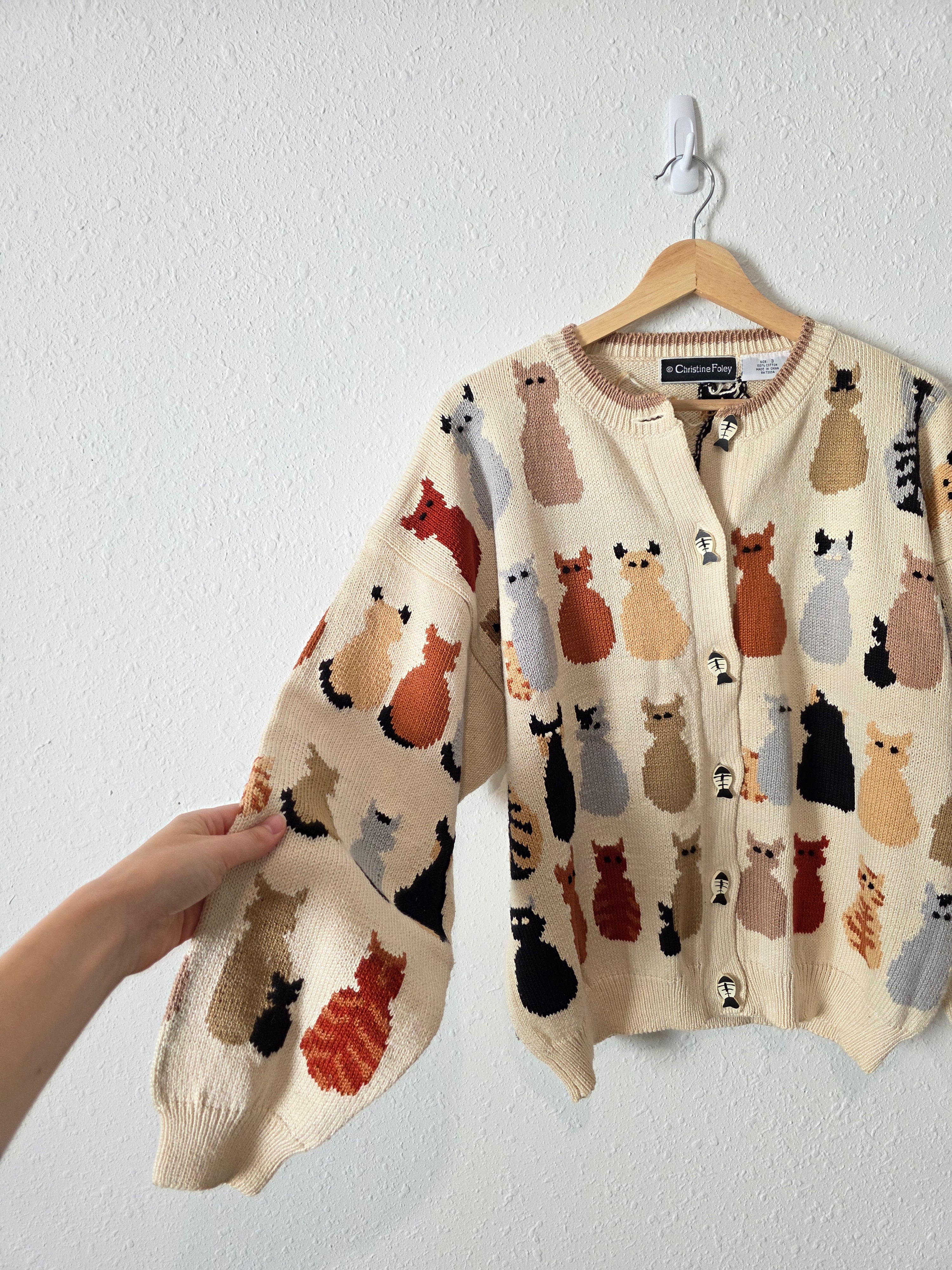 Vintage Cat Printed Cardigan (M/L)