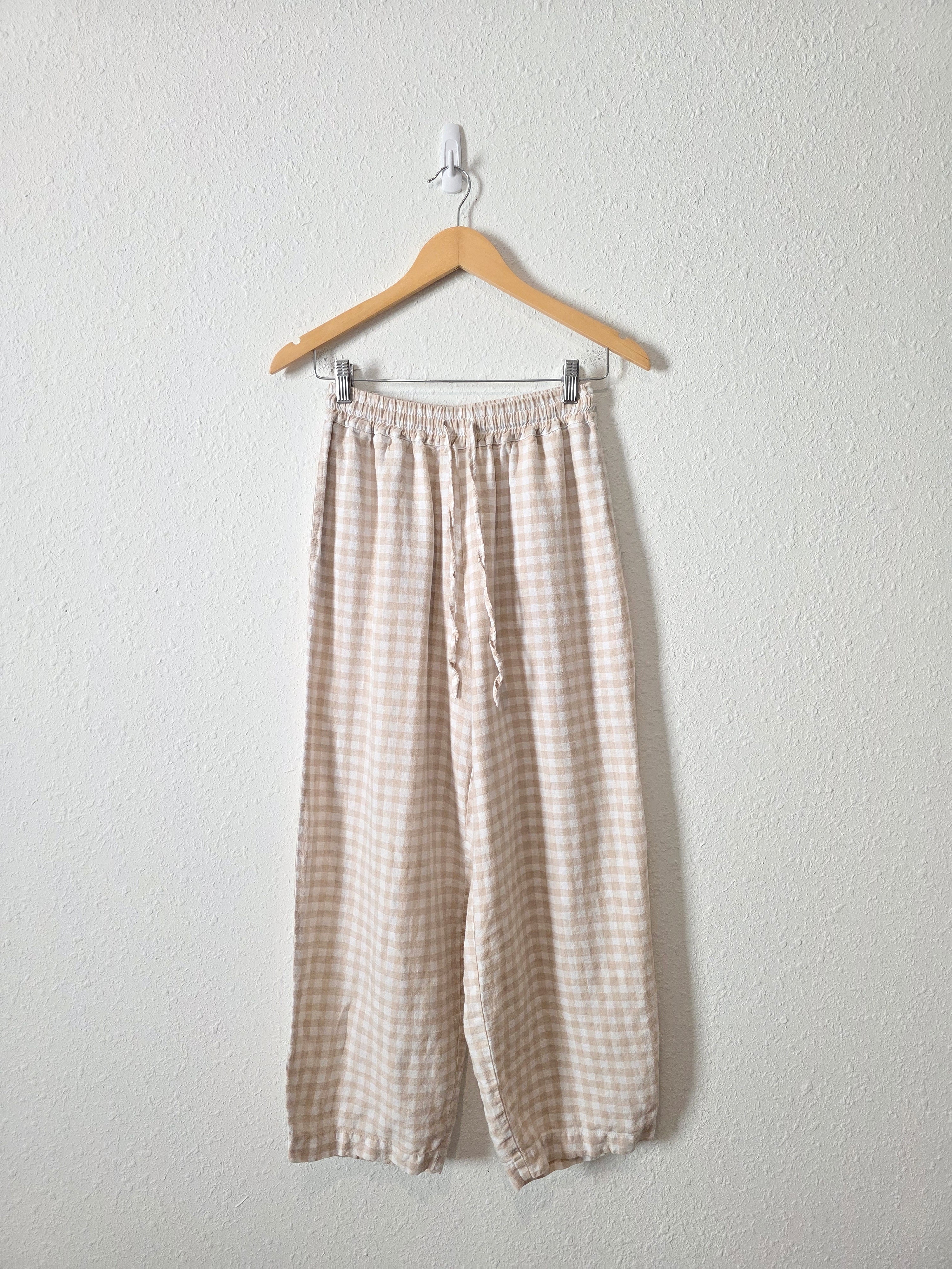 Magic Linen Neutral Gingham Pants (XS)