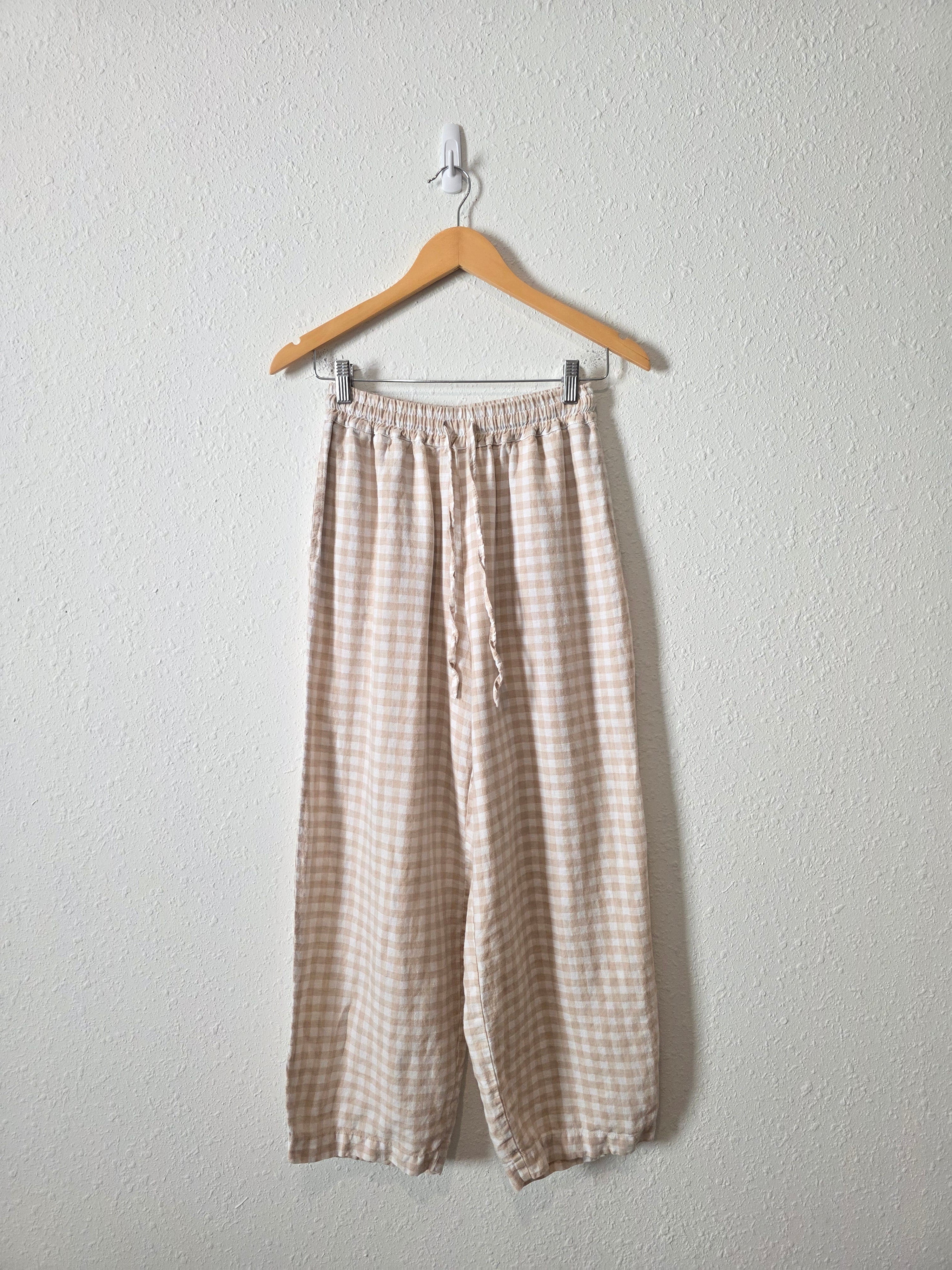 Magic Linen Neutral Gingham Pants (XS)