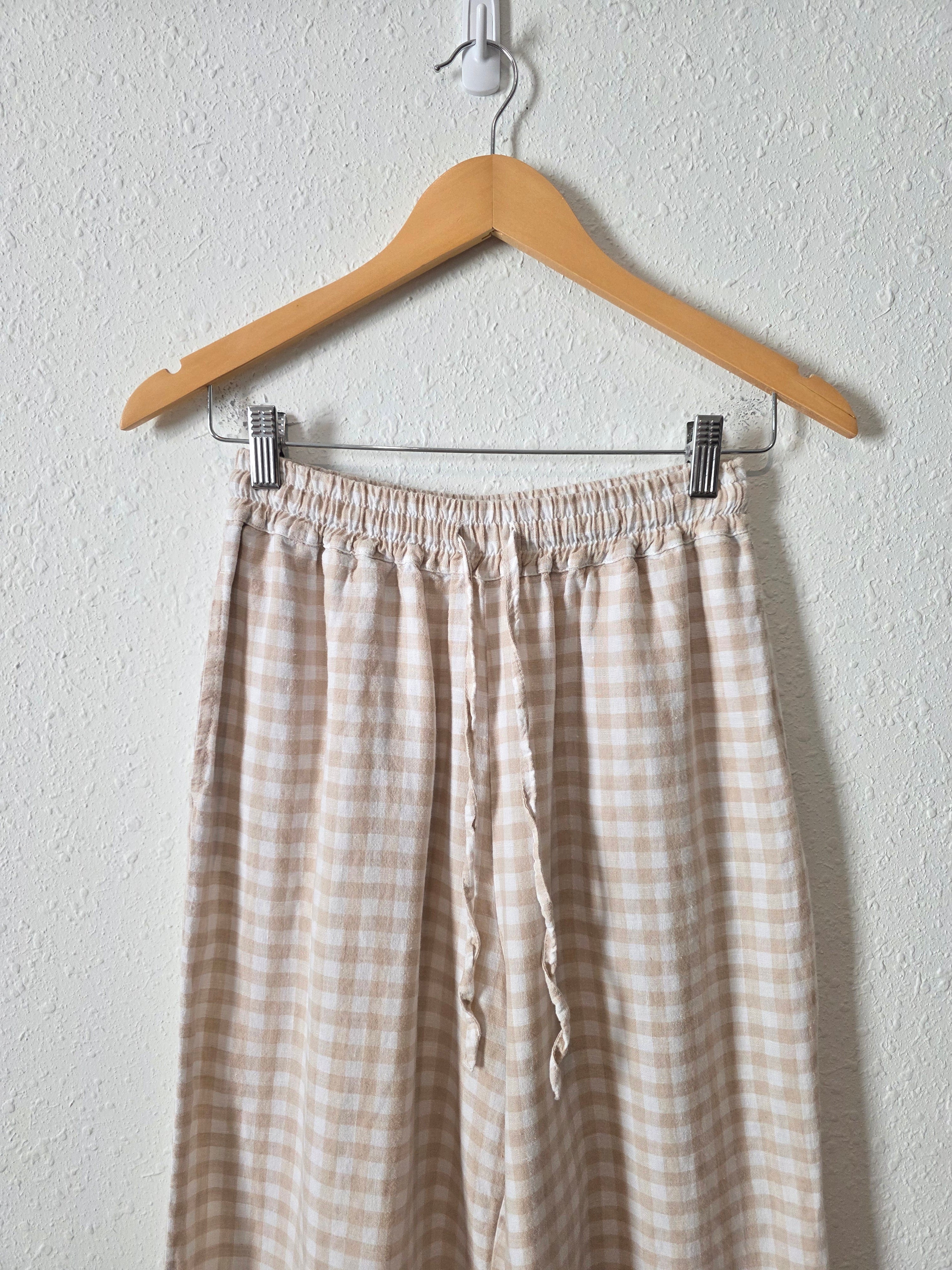 Magic Linen Neutral Gingham Pants (XS)