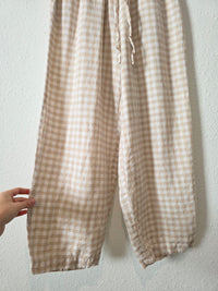 Magic Linen Neutral Gingham Pants (XS)