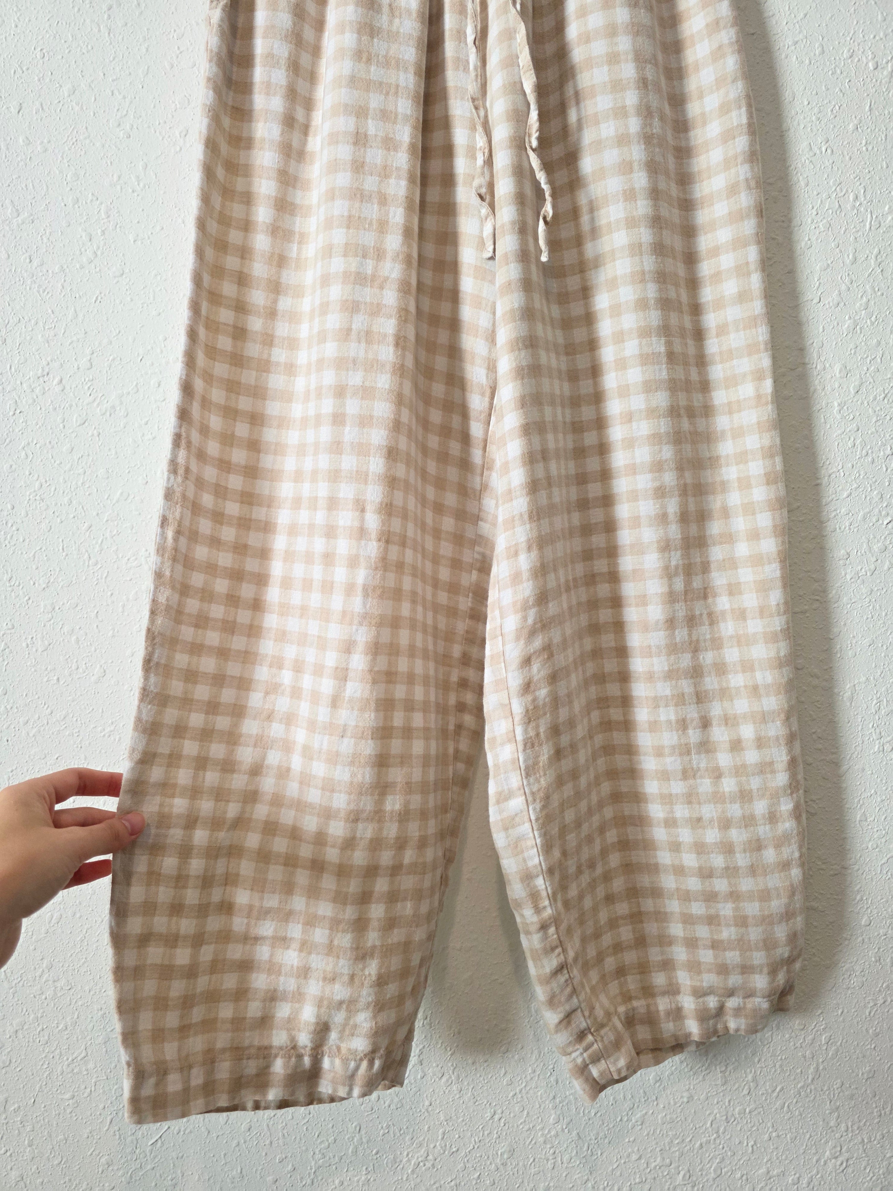 Magic Linen Neutral Gingham Pants (XS)