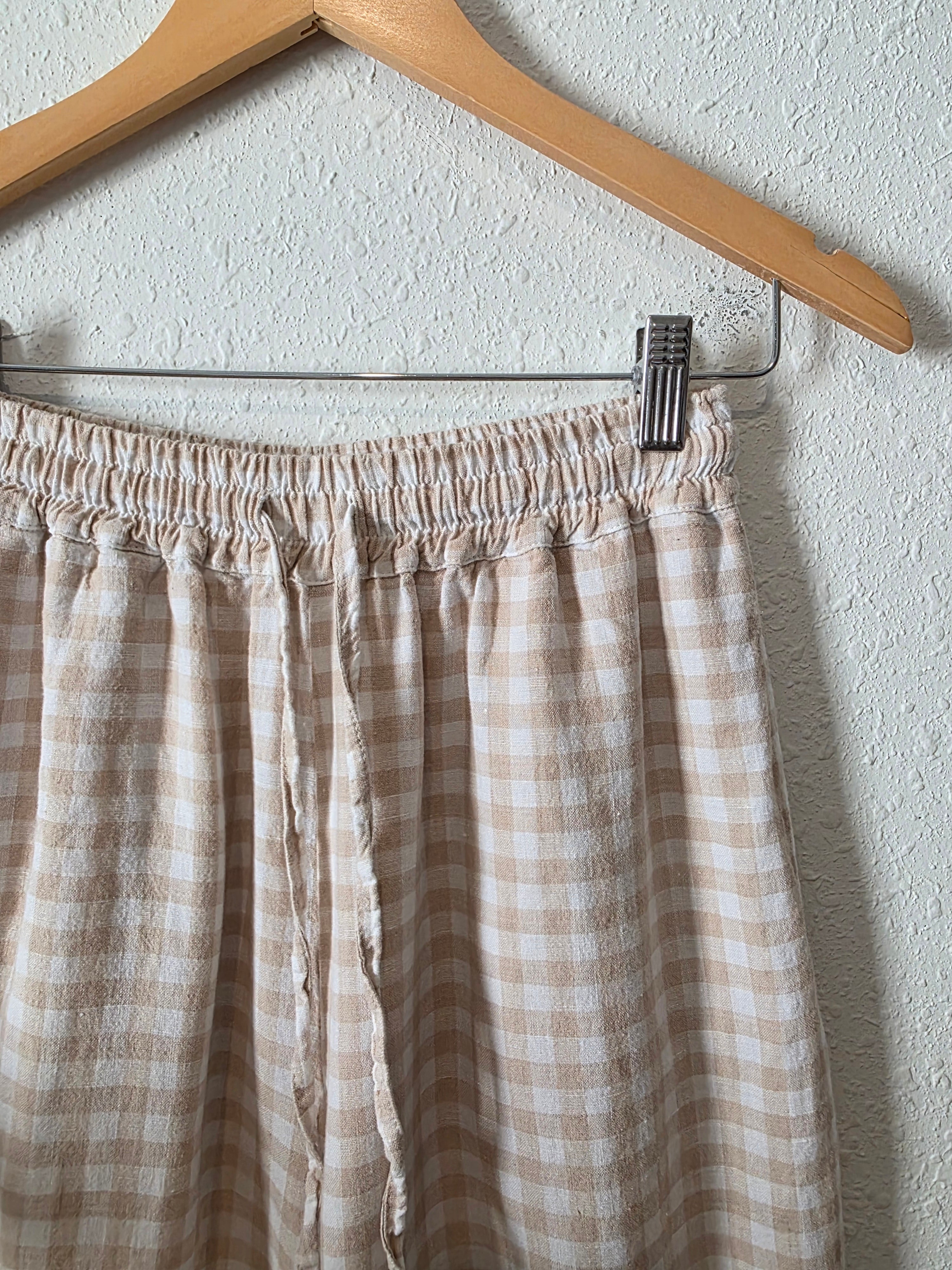 Magic Linen Neutral Gingham Pants (XS)