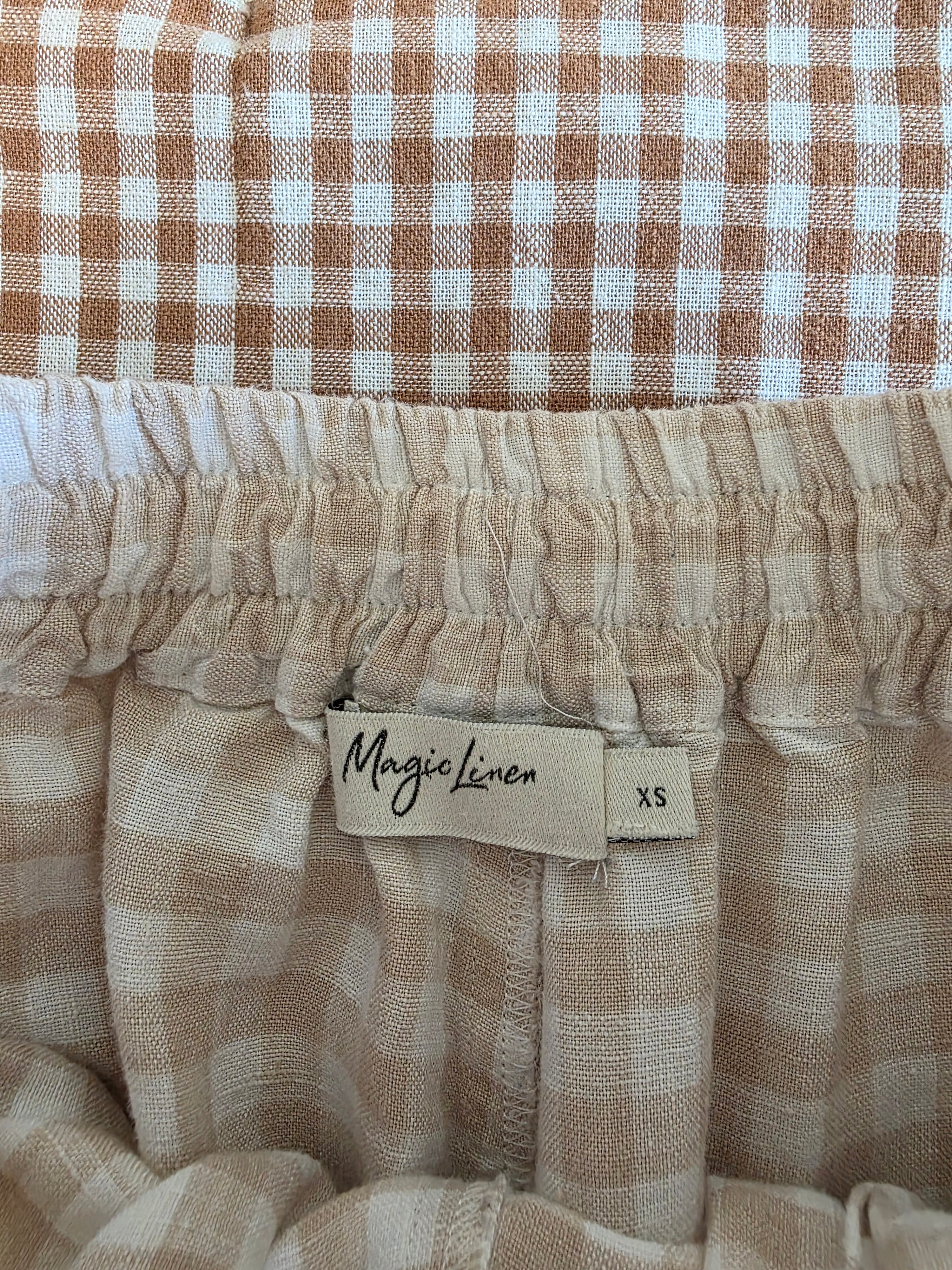 Magic Linen Neutral Gingham Pants (XS)
