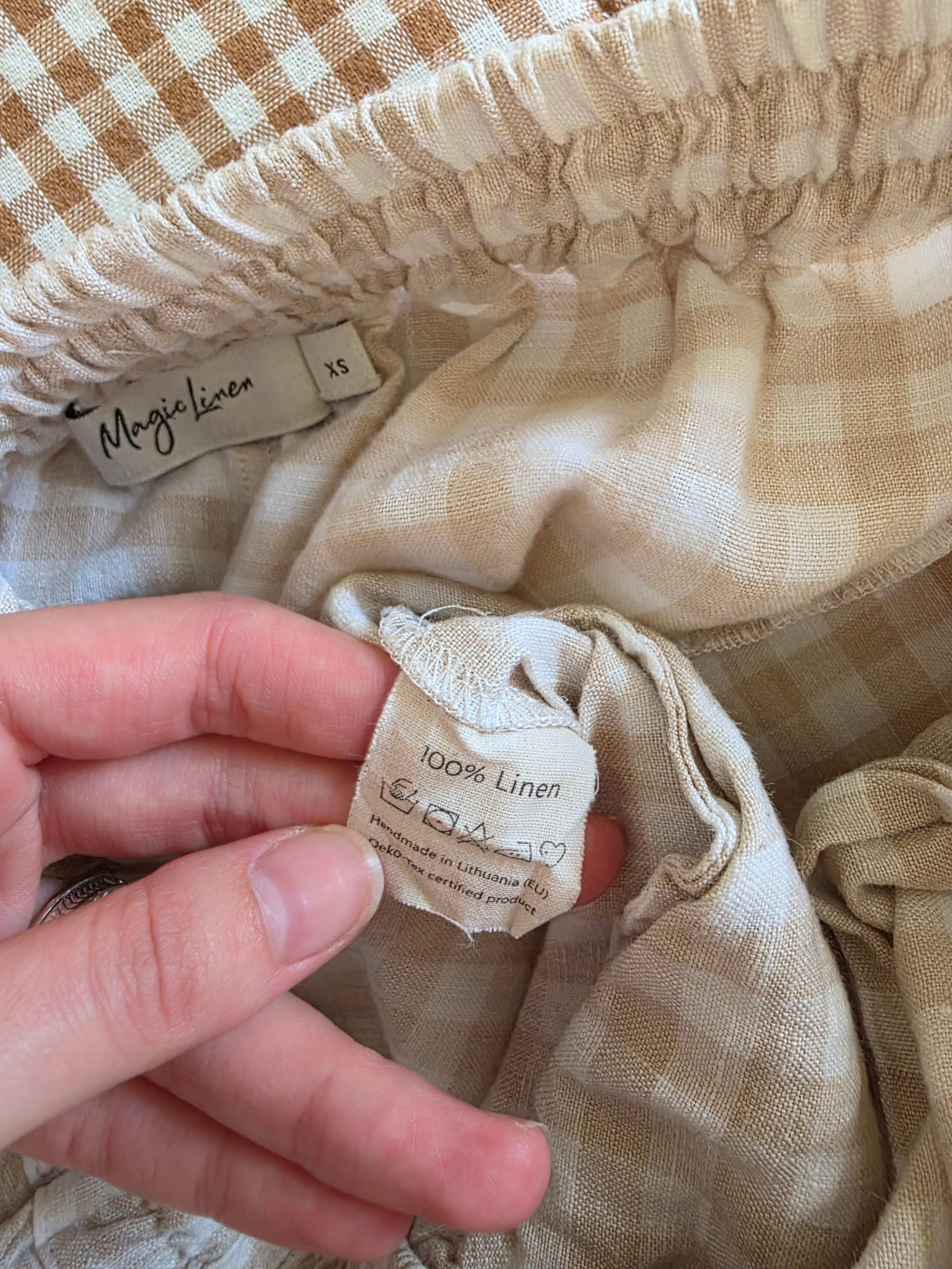 Magic Linen Neutral Gingham Pants (XS)