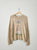 Vintage Embroidered Birdhouse Sweater (XL)