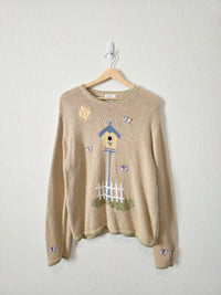 Vintage Embroidered Birdhouse Sweater (XL)