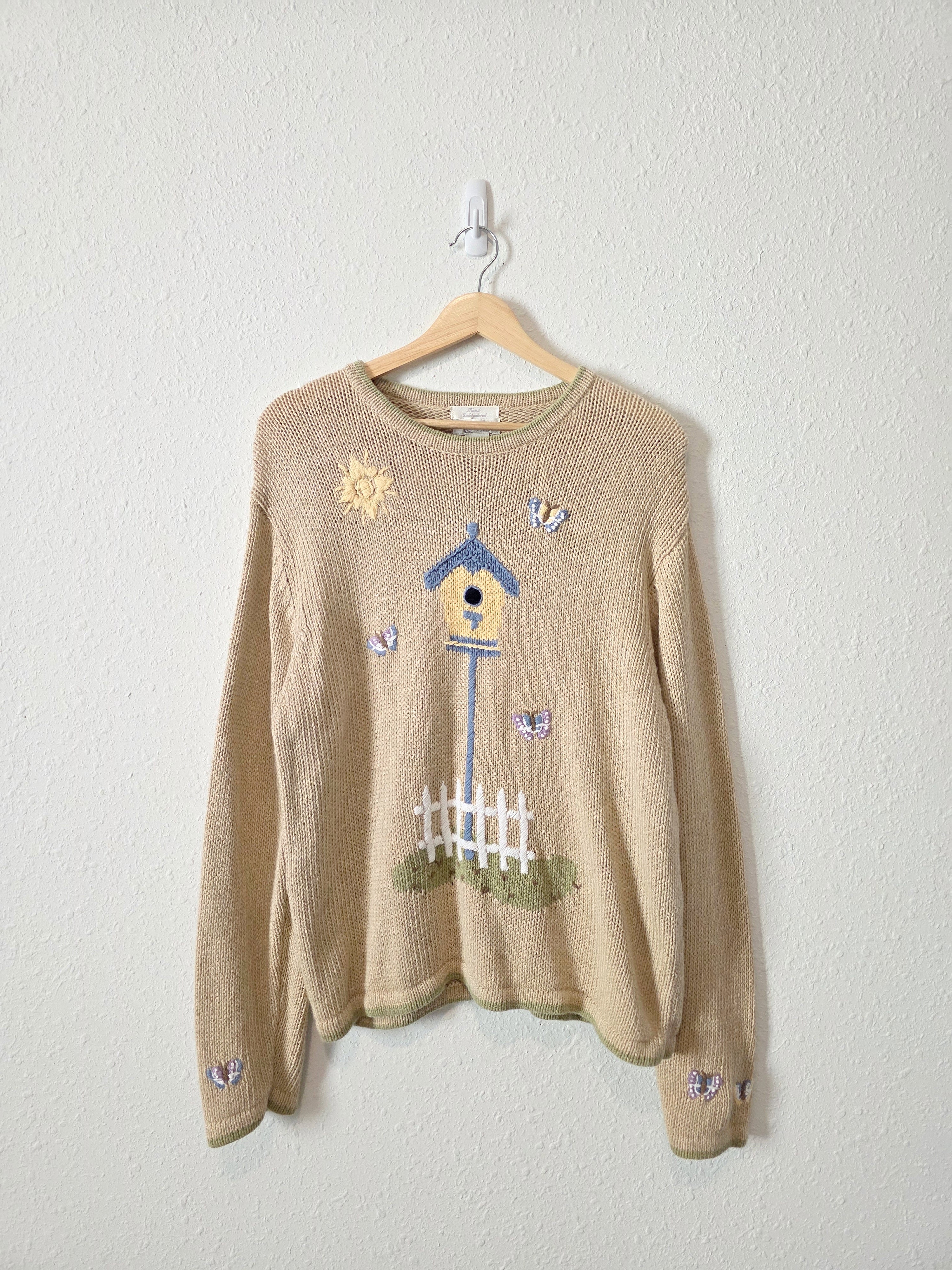 Vintage Embroidered Birdhouse Sweater (XL)