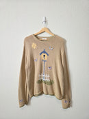 Vintage Embroidered Birdhouse Sweater (XL)