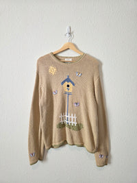 Vintage Embroidered Birdhouse Sweater (XL)