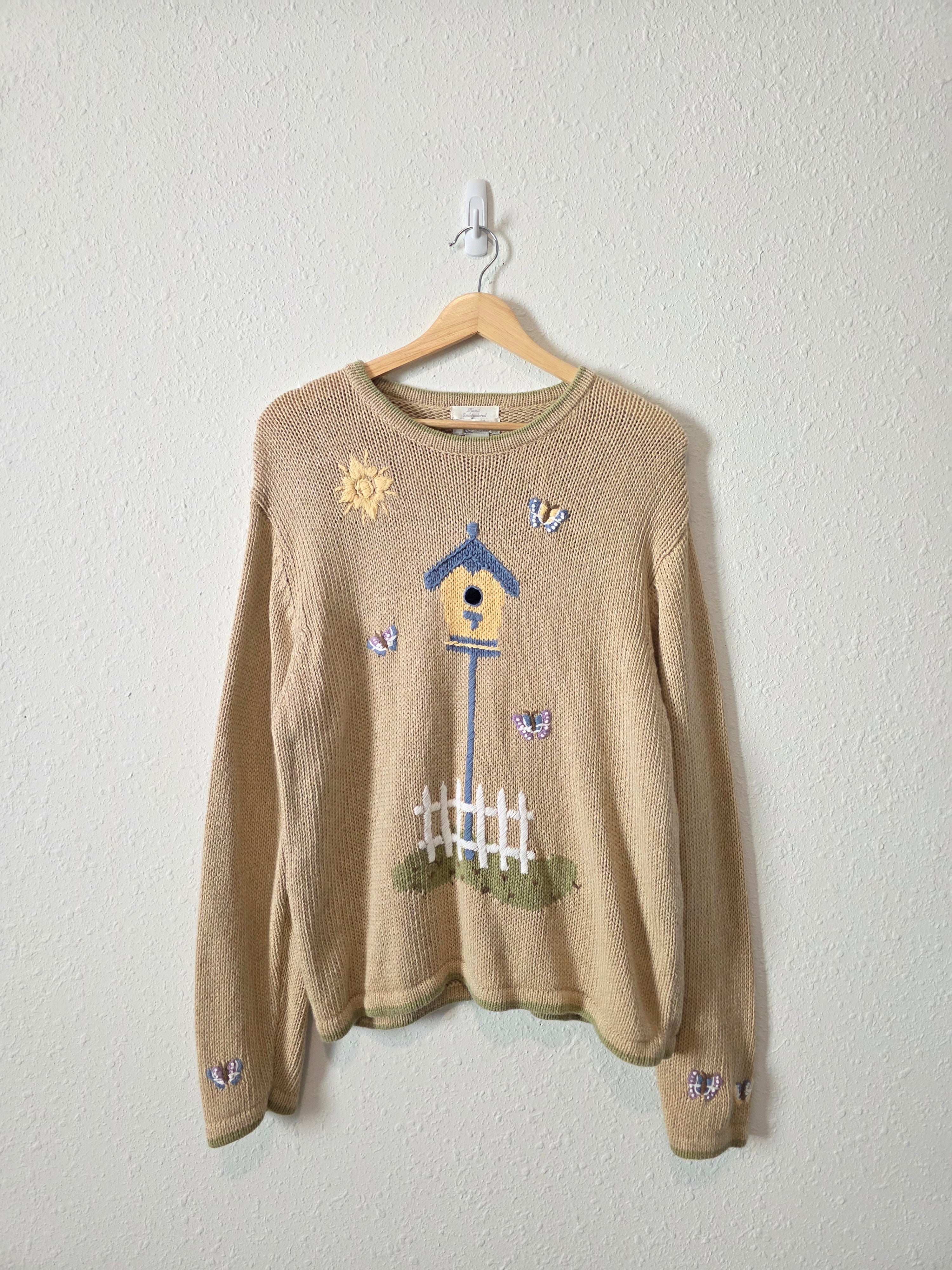 Vintage Embroidered Birdhouse Sweater (XL)