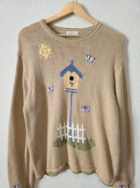 Vintage Embroidered Birdhouse Sweater (XL)