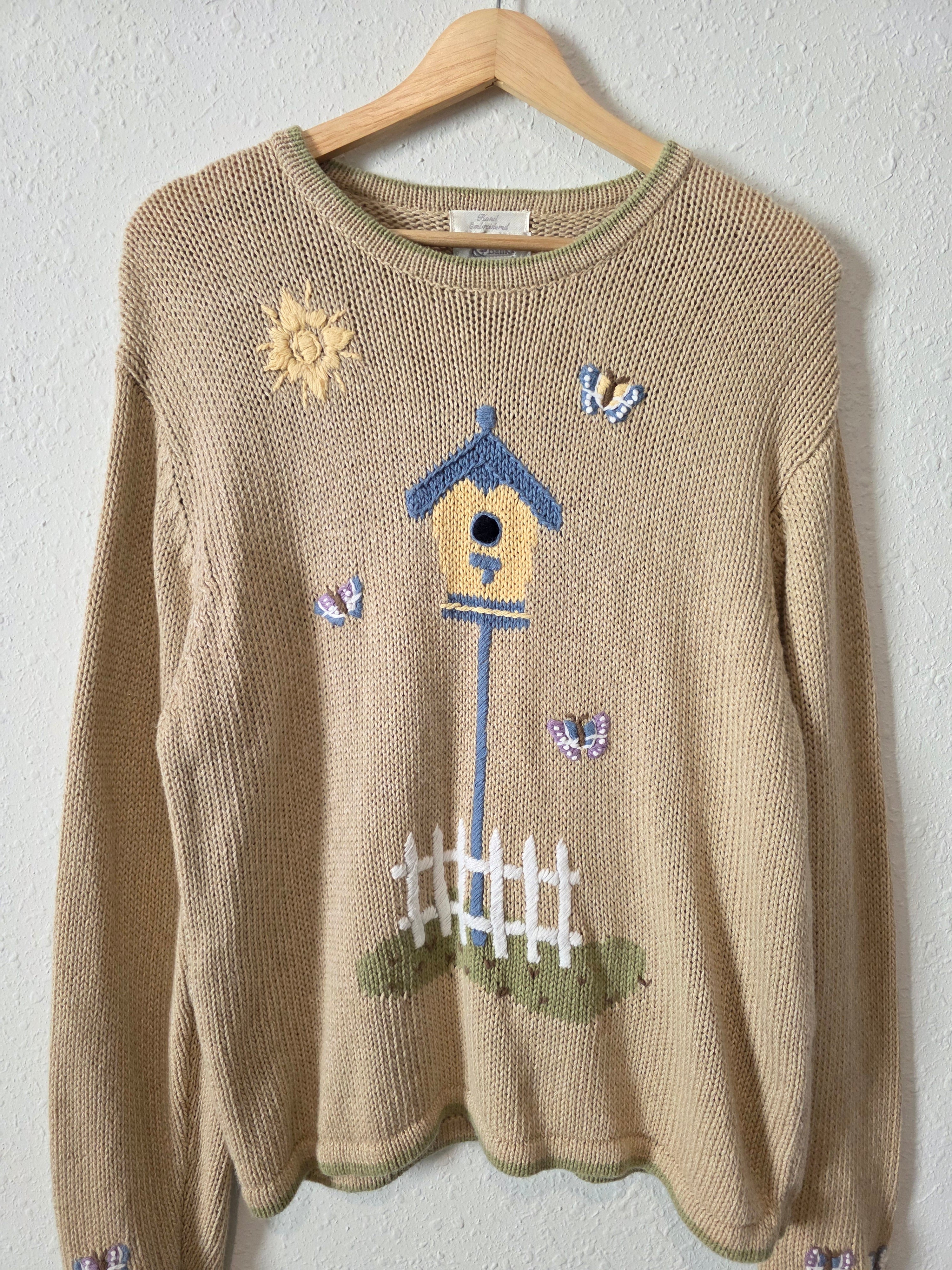 Vintage Embroidered Birdhouse Sweater (XL)