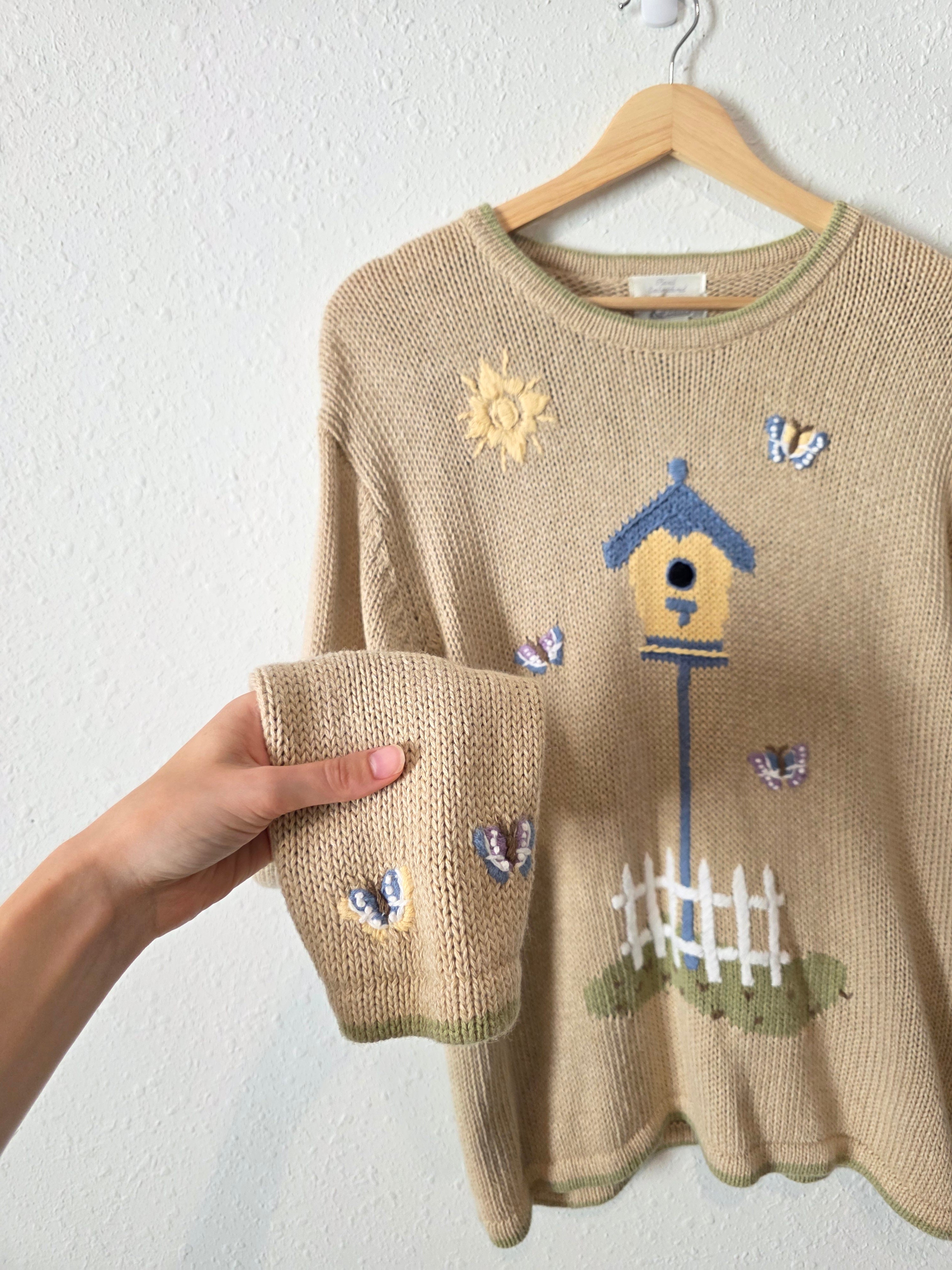 Vintage Embroidered Birdhouse Sweater (XL)