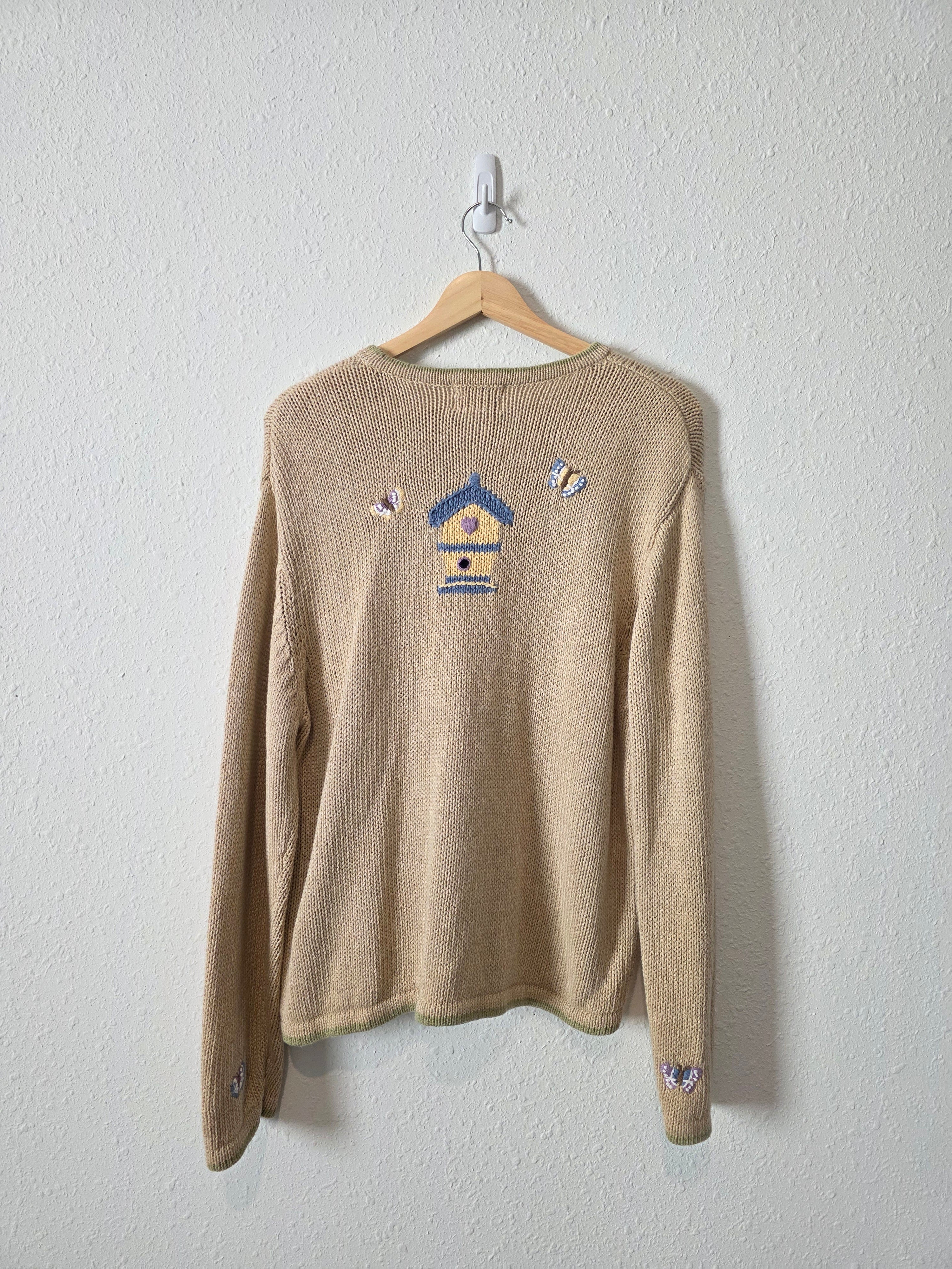 Vintage Embroidered Birdhouse Sweater (XL)