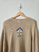 Vintage Embroidered Birdhouse Sweater (XL)