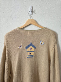 Vintage Embroidered Birdhouse Sweater (XL)