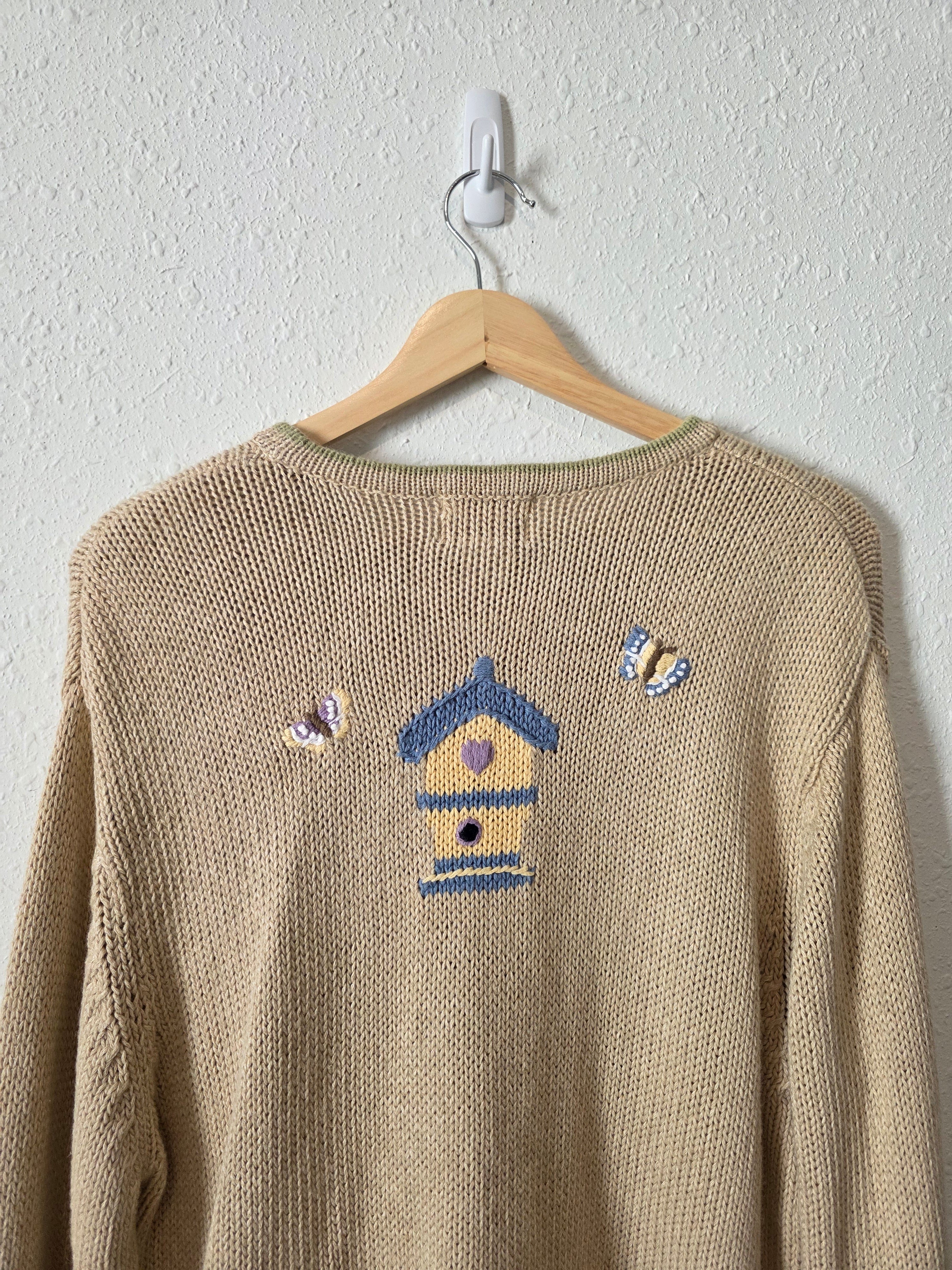Vintage Embroidered Birdhouse Sweater (XL)