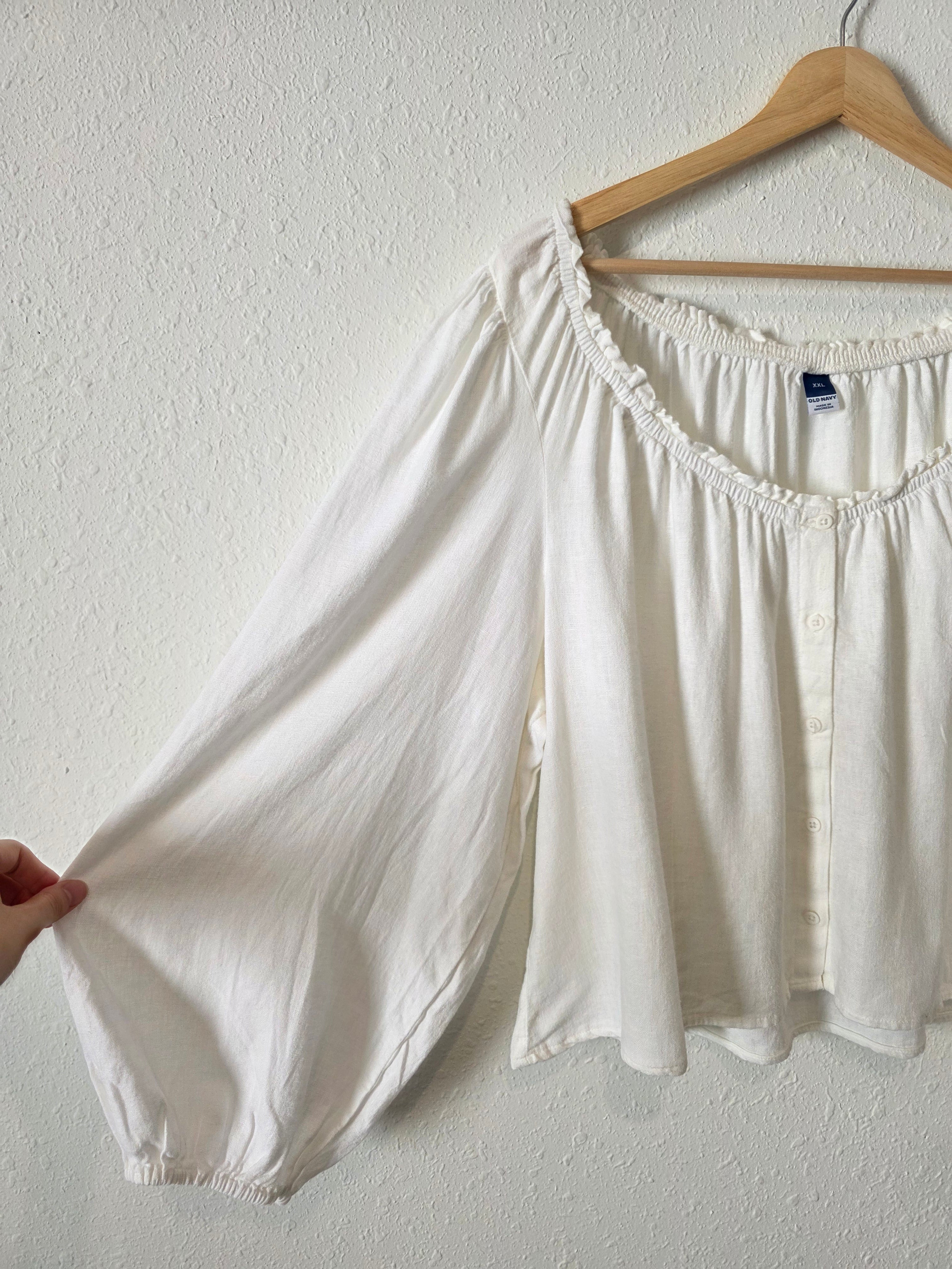NEW Linen Blend Puff Sleeve Top (XXL)